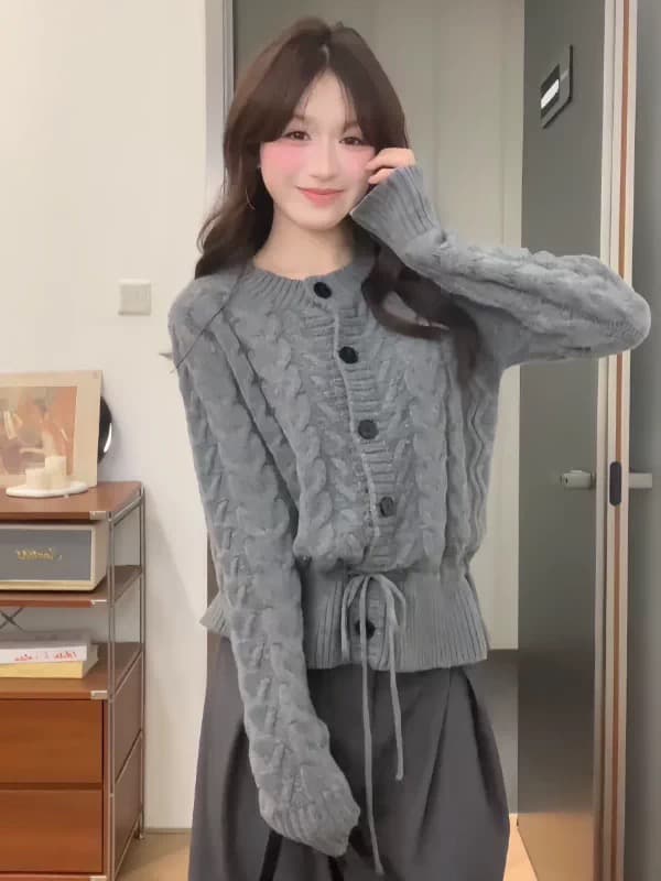 연수생 시리즈 가을 새로운 밑단 펌프 로프 니트 얇은 코트 블라우스 상세 이미지 4