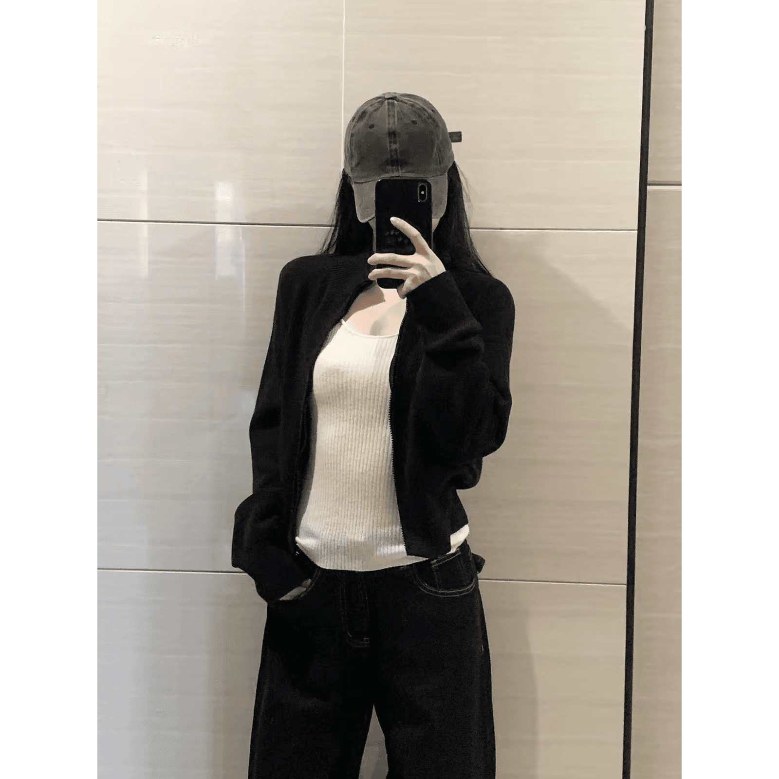 한 부서 착용 가져 가라. 검정색 지퍼 니트 오픈 가디건 여성 코트 가을 루즈핏 느긋한 바람 스웨터 외출용 긴팔 세트 이미지 5