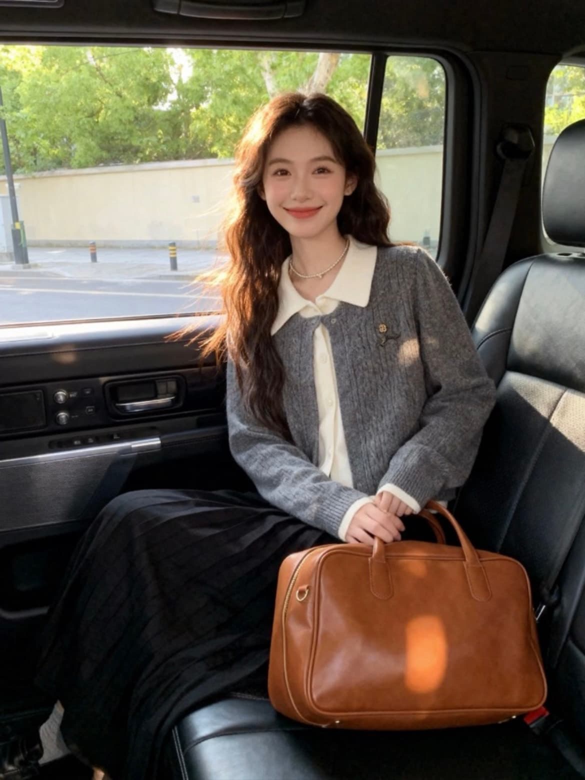 가을 겨울 2026 새로운 한 부서 부드러운 레트로 폴로 칼라 페이크 레이어드 니트 스웨터 반신 스커트 자이언트 잘 생긴 세트 여성 이미지 5