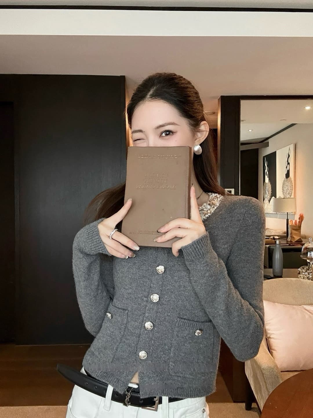 가을 겨울 제니 정원 꽃 실 패치워크 작은 샤넬 스타일 쇼트 스타일 스웨터 품격 라운드 넥 풀오버 니트 맨위 이미지 3