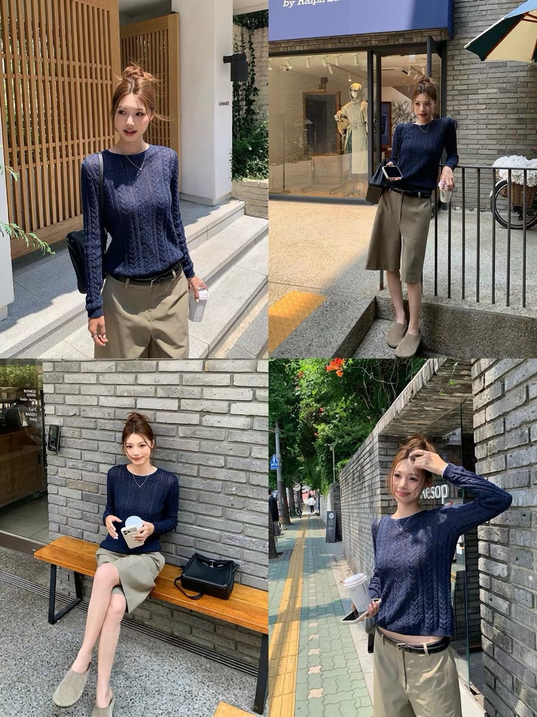 가을 겨울 새로운 마이크로 루즈핏 작은 넓은 어깨 라운드 넥 트위스트 꽃 풀오버 상세 이미지 3