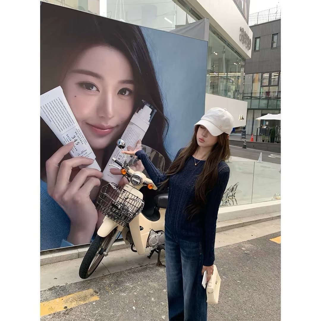 가을 겨울 새로운 마이크로 루즈핏 작은 넓은 어깨 라운드 넥 트위스트 꽃 풀오버 상세 이미지 6