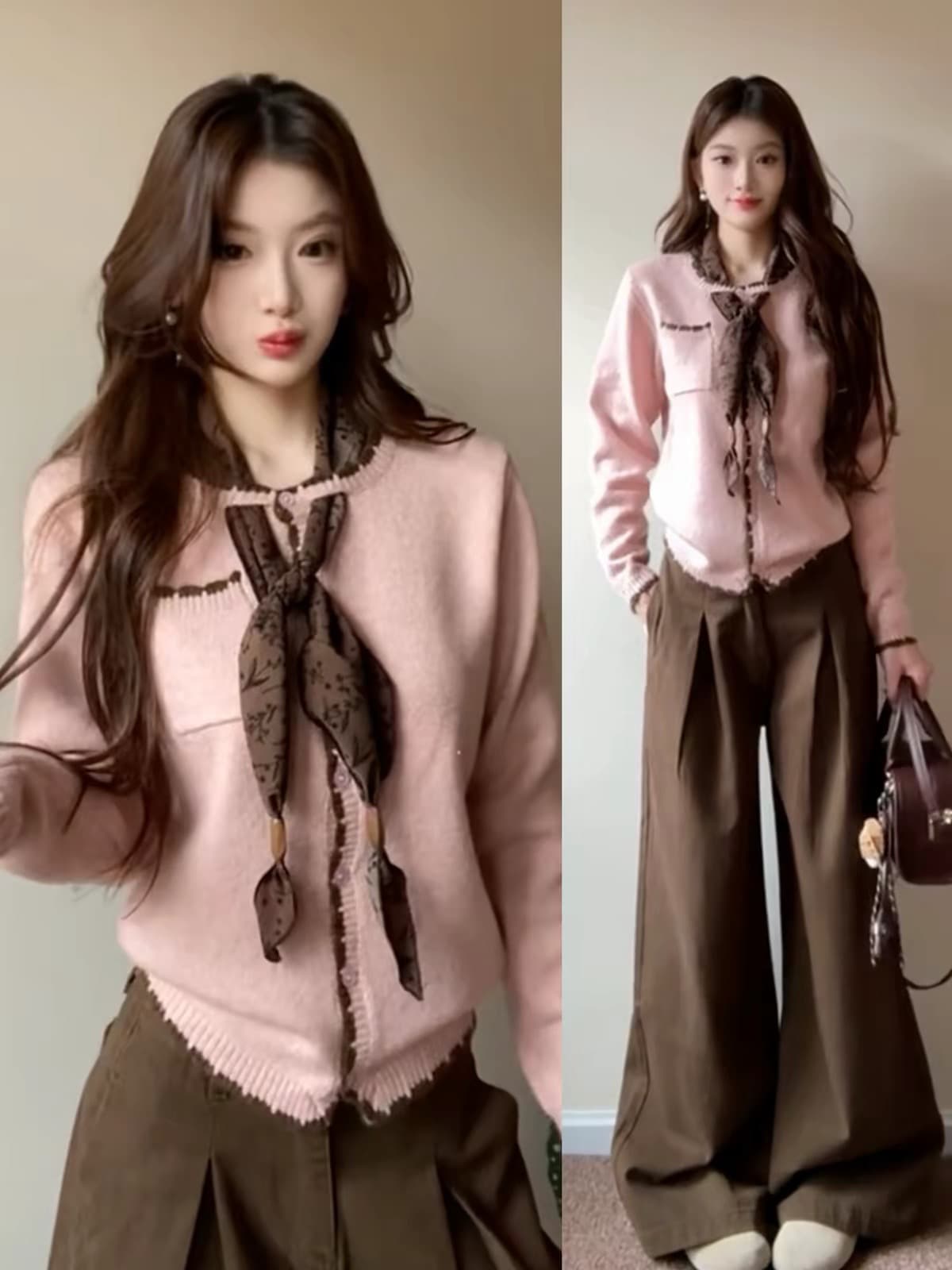 한 부서 아름다운 작은 샤넬 스타일 핑크색 리본 니트 오픈 가디건 여성 2026 이른 가을 새로운 슈퍼 화재 연령 감소 스웨터 세트