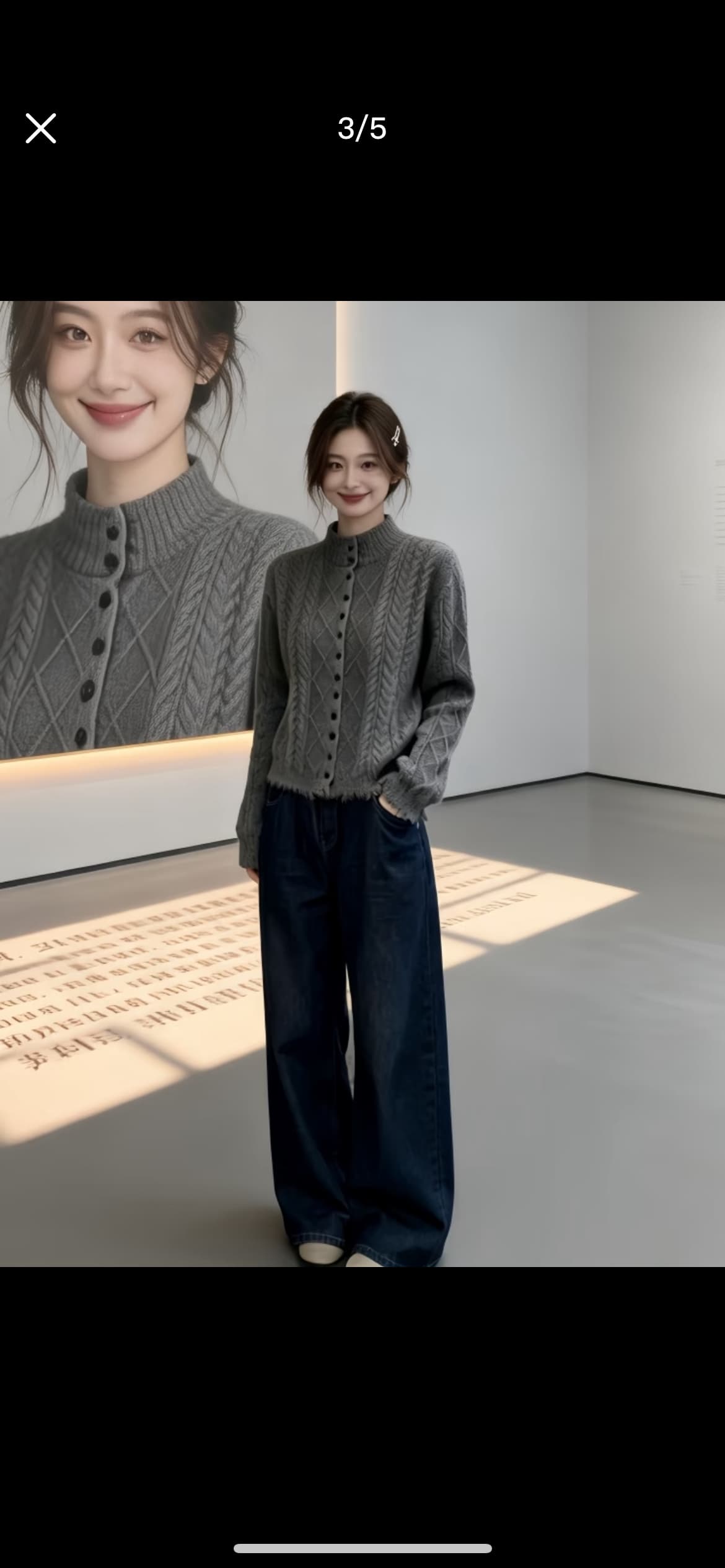2026 슈퍼 화재 이른 가을 그레이트 통해보기 가져 가라. 전체 집합 회색 술 오픈 가디건 청바지 투피스 슈트 여성 이미지 2