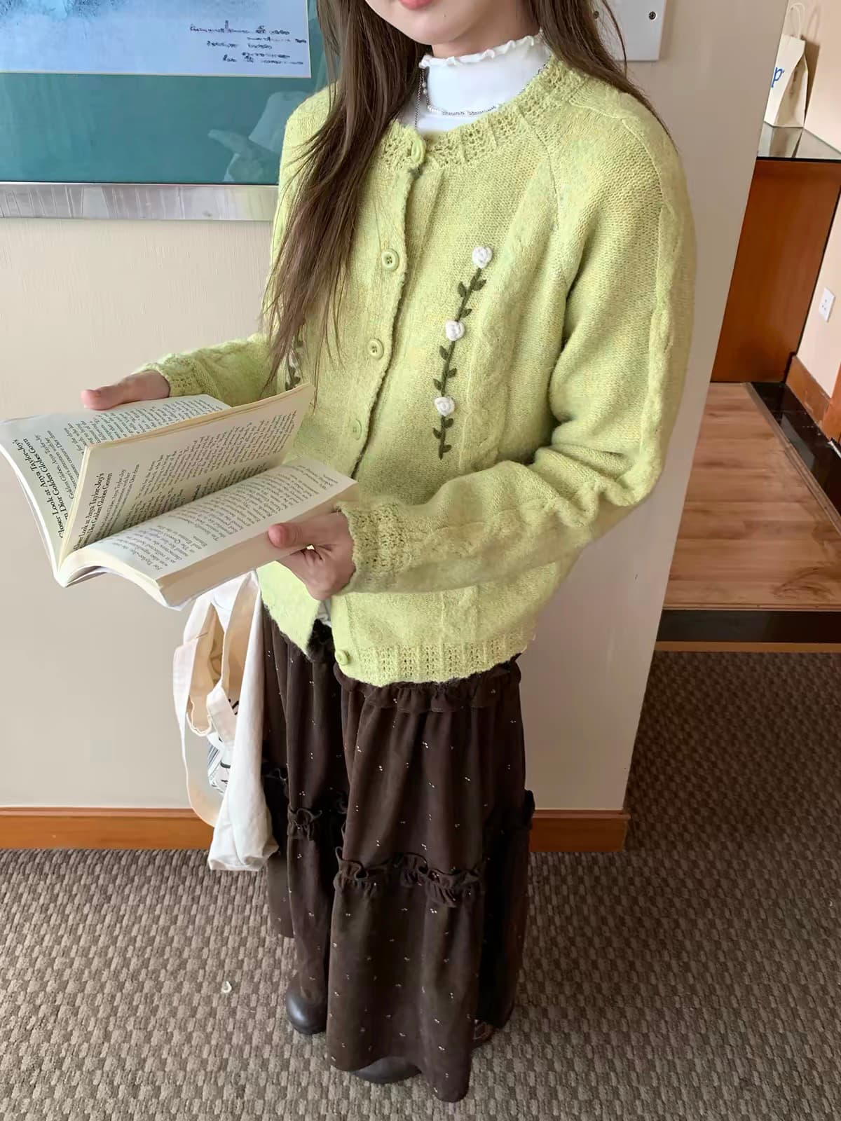 한 부서 부드러운 다용도 자수 부드러운 찹쌀 루즈핏 스웨터 니트 오픈 가디건 여성 셔츠 2026 새로운 상세 이미지 1