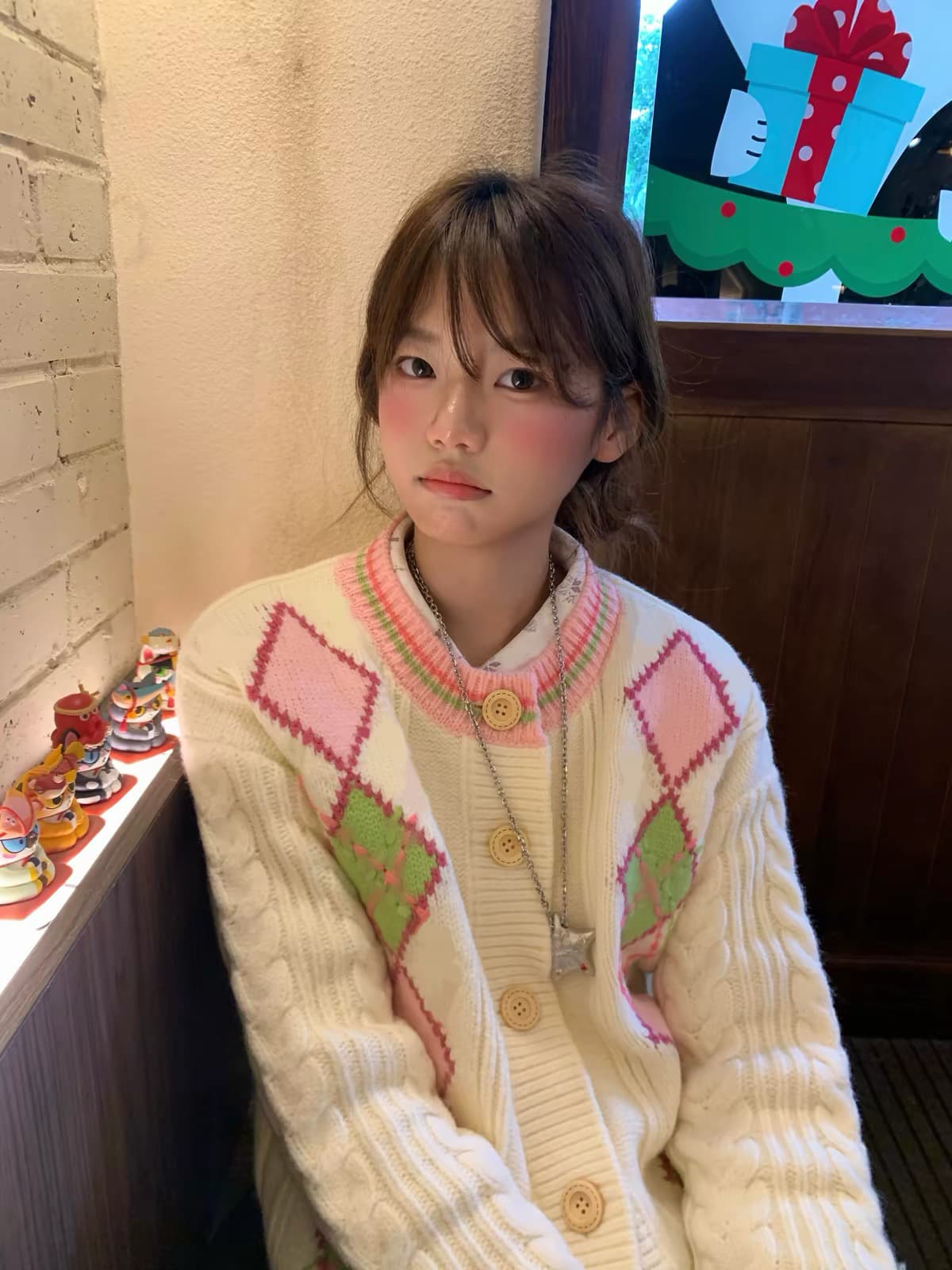 아메리칸 레트로 학원 스타일 링 그리드 오픈 가디건 스웨터 여자 봄 가을 작은 키 디자인 센스 라운드 넥 꽈배기 니트 맨위 상세 이미지 2