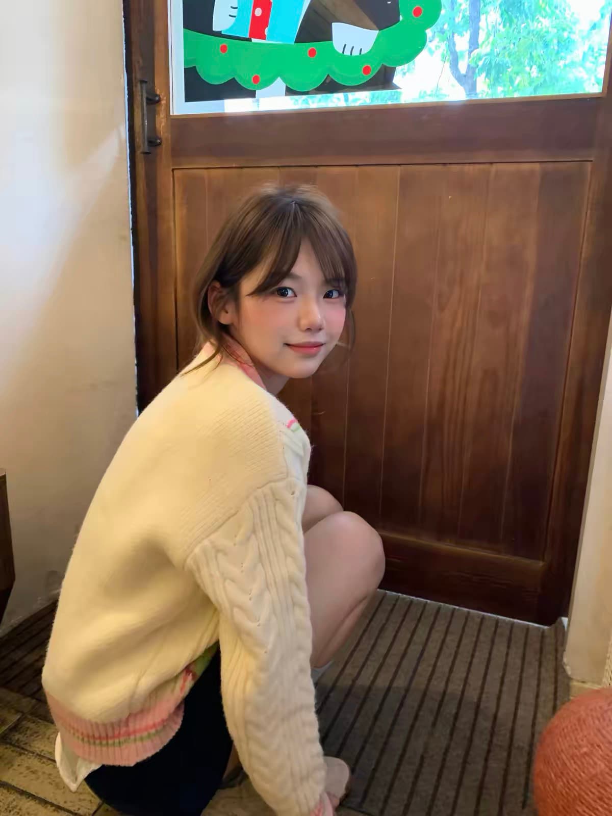 아메리칸 레트로 학원 스타일 링 그리드 오픈 가디건 스웨터 여자 봄 가을 작은 키 디자인 센스 라운드 넥 꽈배기 니트 맨위 상세 이미지 3