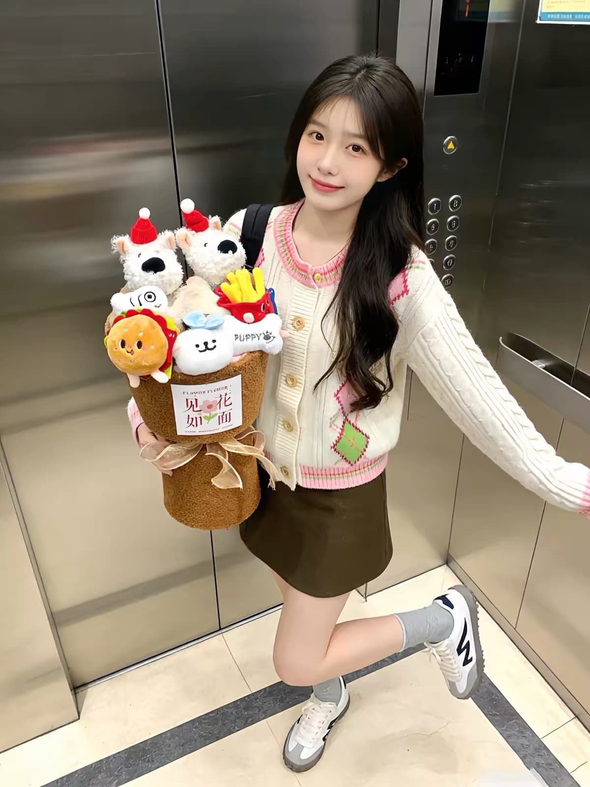 아메리칸 레트로 학원 스타일 링 그리드 오픈 가디건 스웨터 반신 스커트 여성 봄 가을 작은 키 꽈배기 니트 맨위 세트 상세 이미지 4