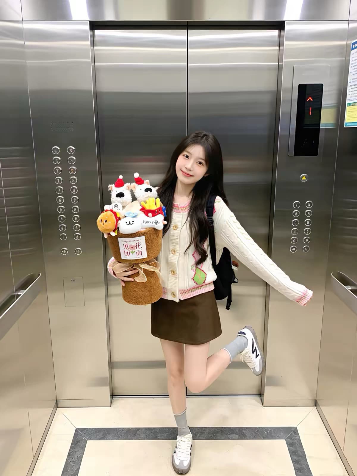 아메리칸 레트로 학원 스타일 링 그리드 오픈 가디건 스웨터 반신 스커트 여성 봄 가을 작은 키 꽈배기 니트 맨위 세트 상세 이미지 5