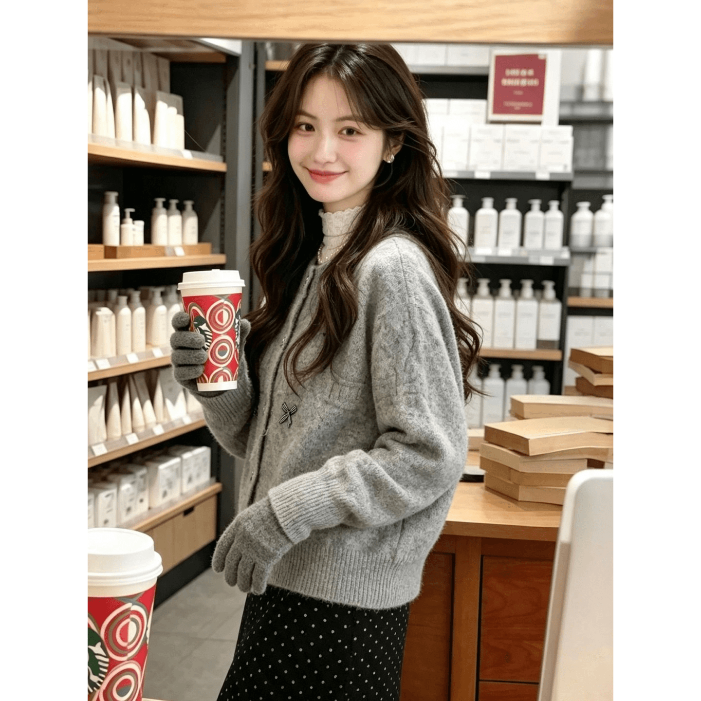 회색 긴팔 스웨터 가을 겨울철 작은 대중 디자인 센스 패션 오픈 가디건 맨위 여성 이미지 5