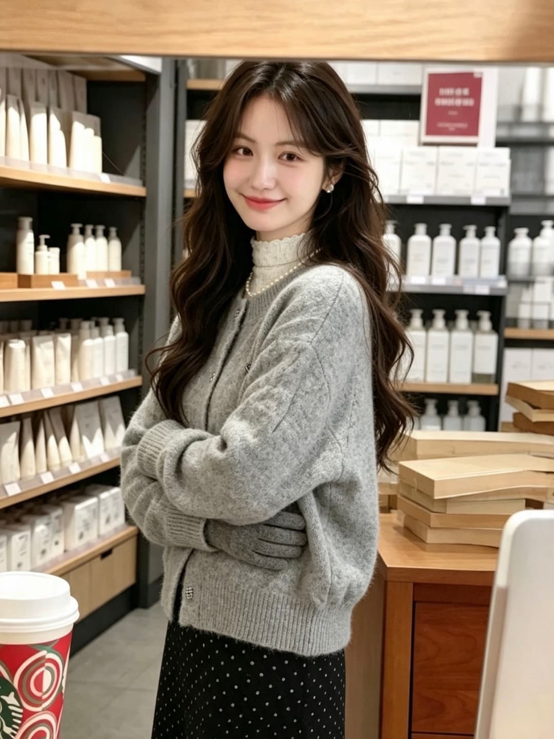 회색 긴팔 스웨터 가을 겨울철 작은 대중 디자인 센스 패션 오픈 가디건 맨위 여성 상세 이미지 3