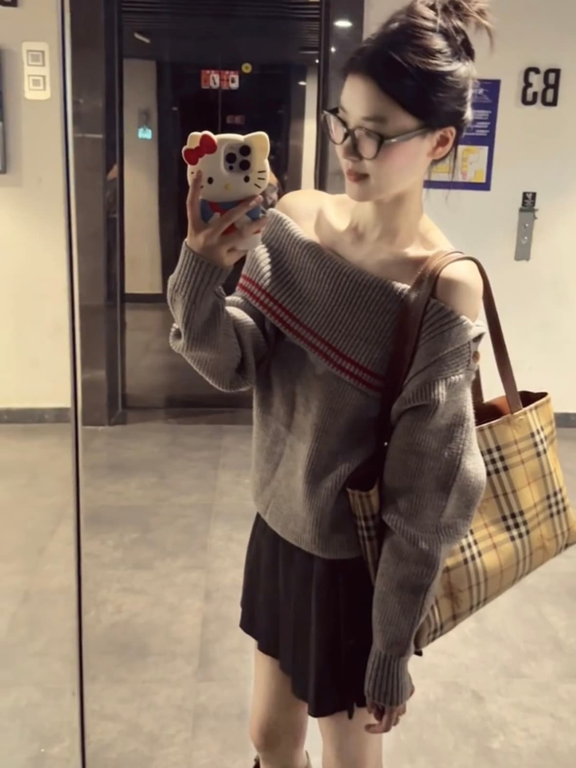 보트넥 디자인 센스 스웨터 반신 스커트 착용 가져 가라. 비스듬한 어깨 의류 루즈핏 고급 센스 니트 스웨터 세트 이미지 2