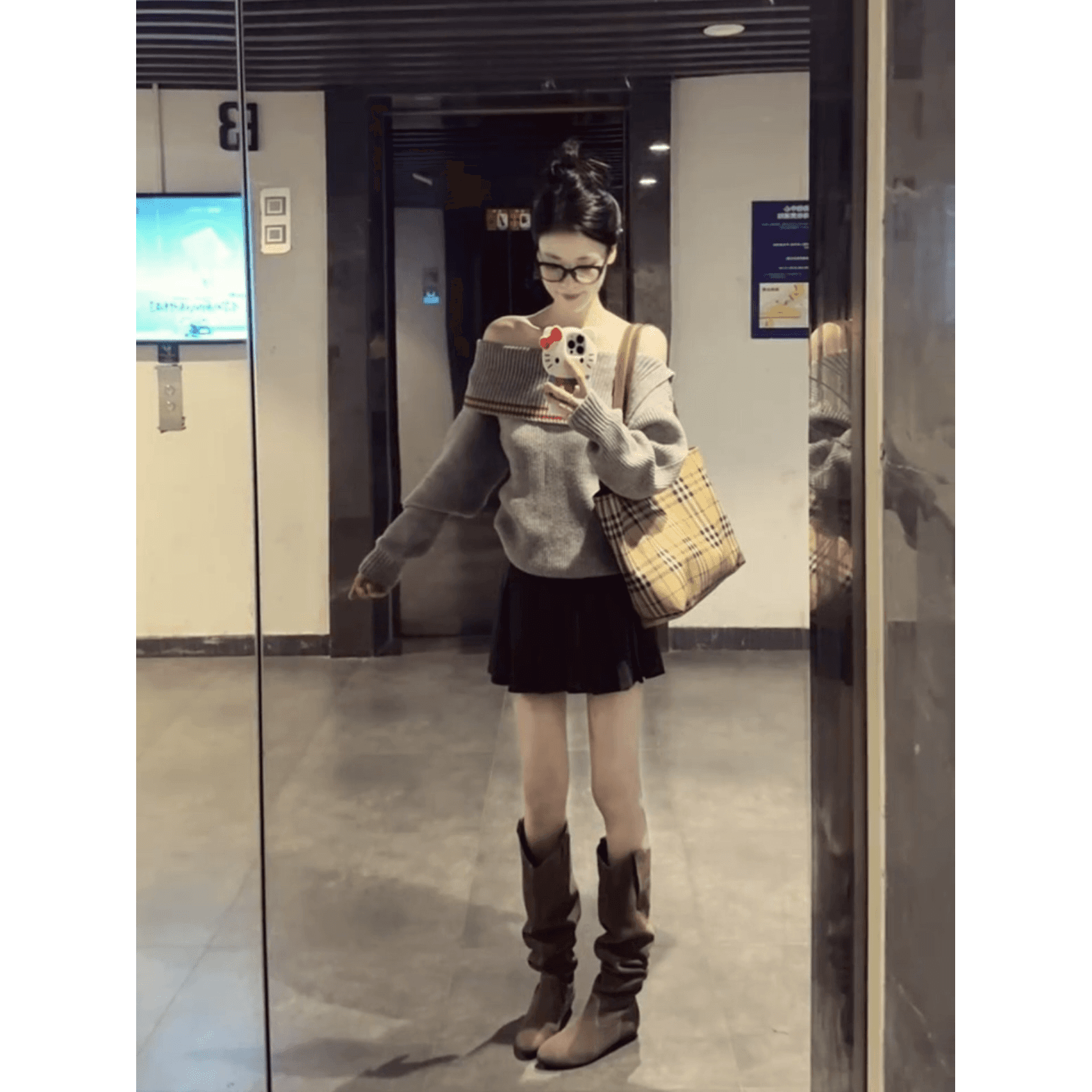 보트넥 디자인 센스 스웨터 반신 스커트 착용 가져 가라. 비스듬한 어깨 의류 루즈핏 고급 센스 니트 스웨터 세트 이미지 5