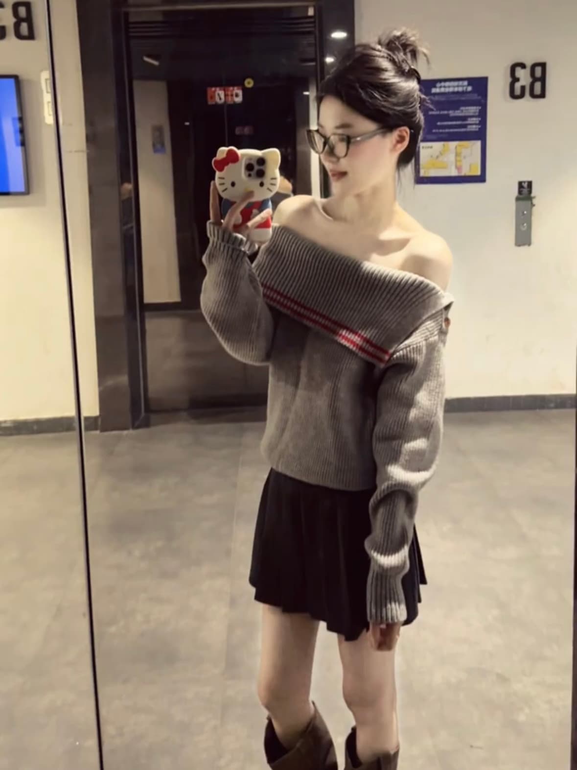 보트넥 디자인 센스 스웨터 반신 스커트 착용 가져 가라. 비스듬한 어깨 의류 루즈핏 고급 센스 니트 스웨터 세트 상세 이미지 4