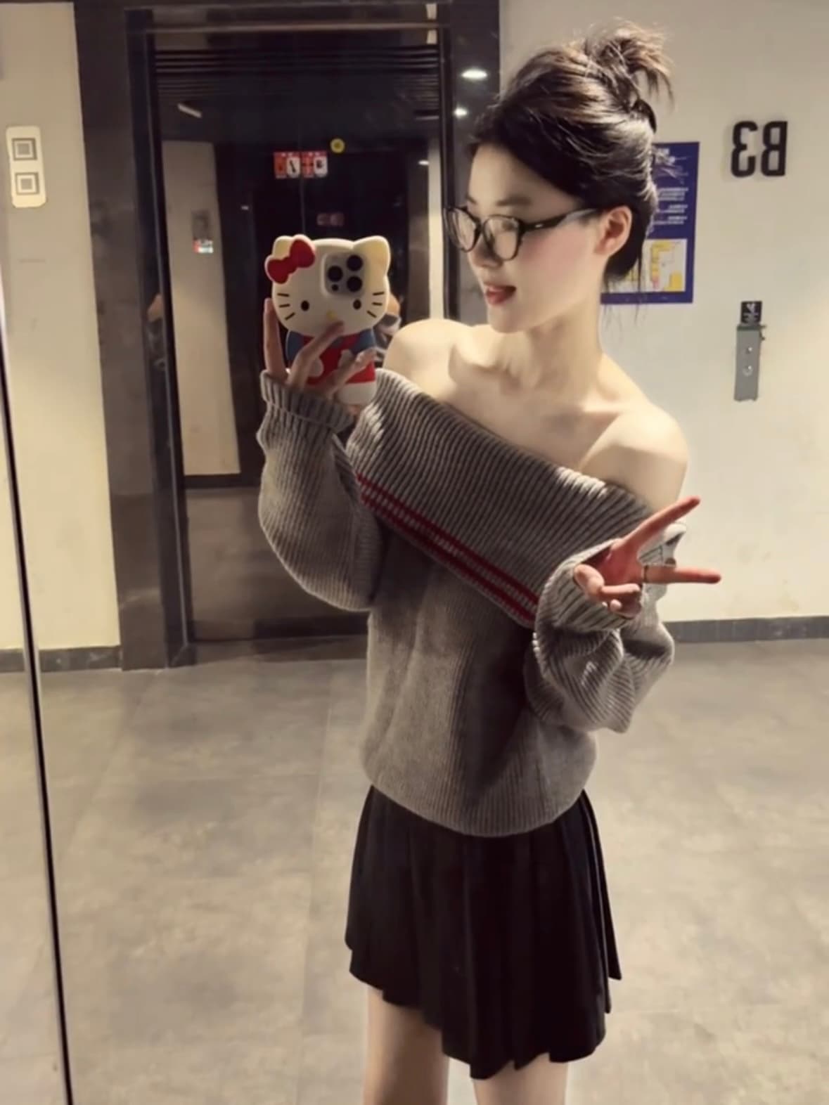 보트넥 디자인 센스 스웨터 반신 스커트 착용 가져 가라. 비스듬한 어깨 의류 루즈핏 고급 센스 니트 스웨터 세트 상세 이미지 6