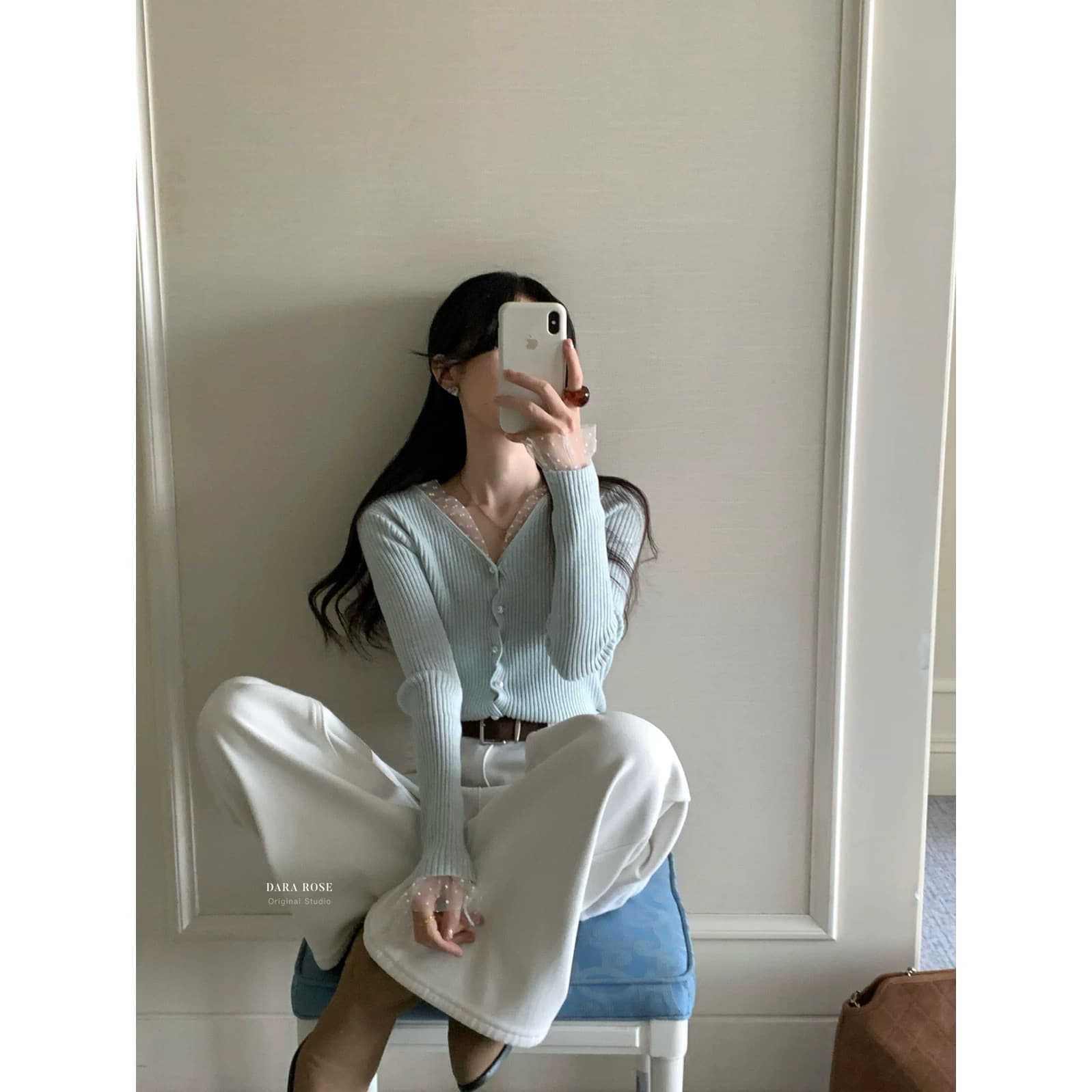 디자인 한국 부드러운 레이스 조각 V넥 슬림해 보이는 다용도 스웨터 니트 오픈 가디건 상세 이미지 6