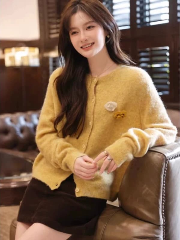 품격 부드러운 라운드 넥 3 차원 꽃 니트 오픈 가디건 여성 코트 가을 새로운 외부 가져 가라. 스웨터 루즈핏 외출용 맨위 상세 이미지 5