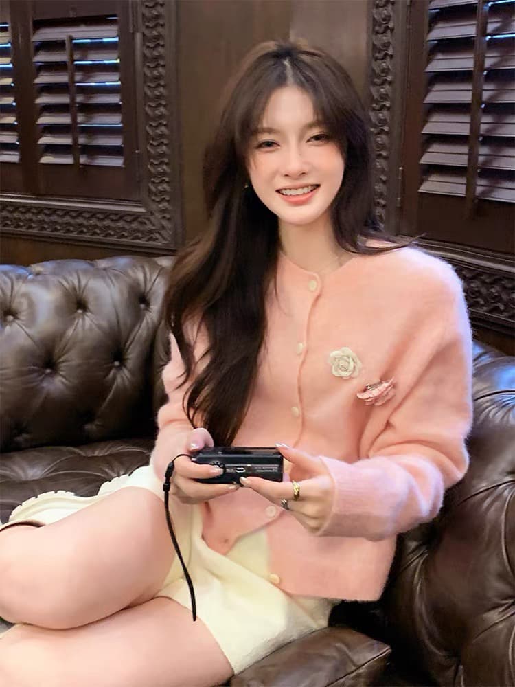 품격 부드러운 라운드 넥 3 차원 꽃 니트 오픈 가디건 여성 코트 가을 새로운 외부 가져 가라. 스웨터 루즈핏 외출용 맨위 상세 이미지 6
