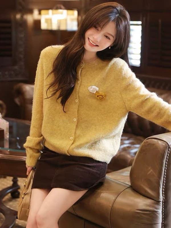 품격 부드러운 라운드 넥 3 차원 꽃 니트 오픈 가디건 여성 코트 가을 새로운 외부 가져 가라. 스웨터 루즈핏 외출용 맨위 상세 이미지 7