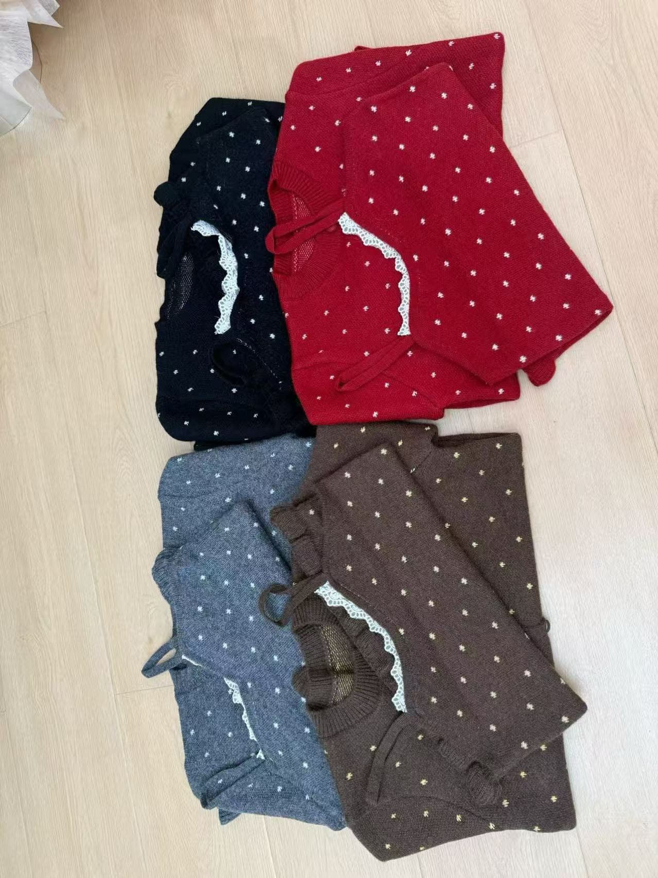 가을 겨울 새로운 한 부서 도트 무늬 목이버섯 레이스 오픈 가디건 절묘한 낭만주의 연령 감소 레이스 조각 슬립 스웨터 코트 상세 이미지 5