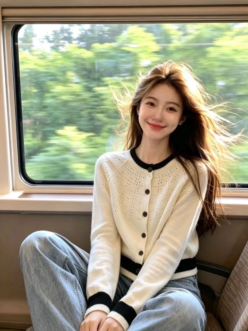 부드러운 바람 배색 홀로우 아웃 긴팔 니트 오픈 가디건 여성 2026 새로운 캐주얼 다용도 맨위 청바지 세트 상세 이미지 1