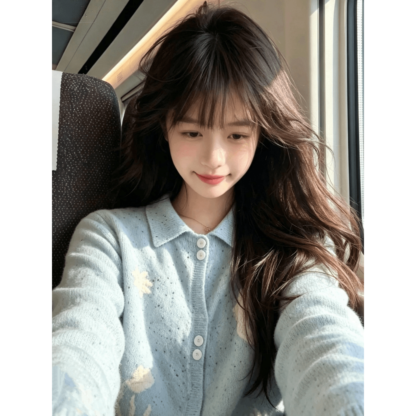 파란색 색상 포인트 실 자카드 폴로 칼라 니트 스웨터 여성 가을 새로운 연령 감소 라운드 넥 스웨터 이미지 5