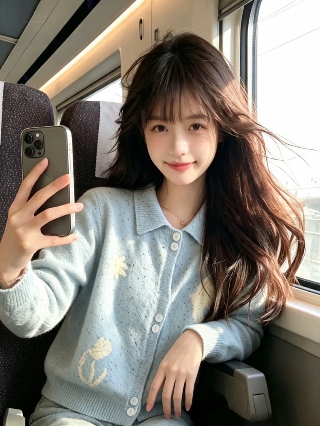 파란색 색상 포인트 실 자카드 폴로 칼라 니트 스웨터 여성 가을 새로운 연령 감소 라운드 넥 스웨터 상세 이미지 3