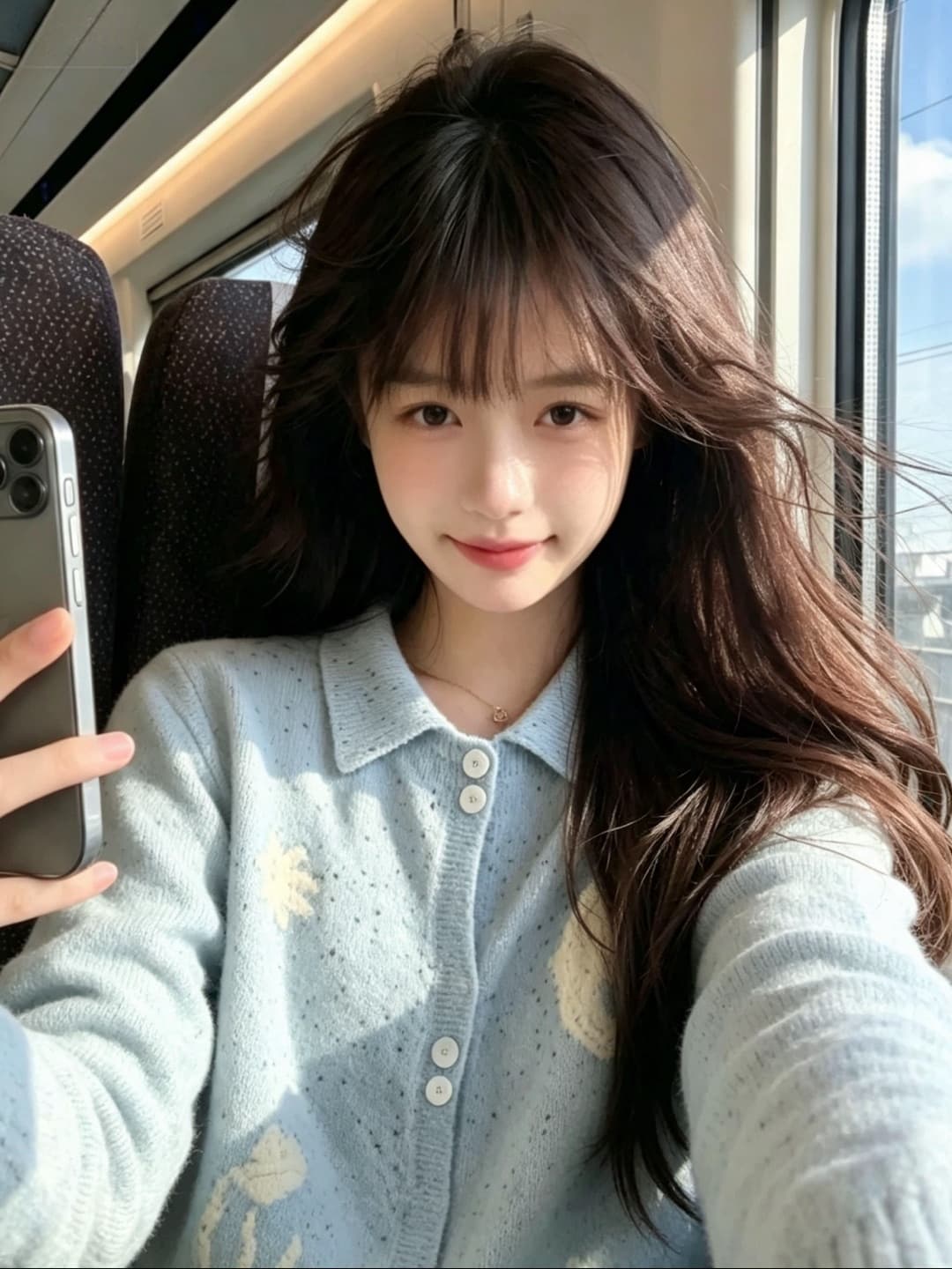 파란색 색상 포인트 실 자카드 폴로 칼라 니트 스웨터 여성 가을 새로운 연령 감소 라운드 넥 스웨터 상세 이미지 4