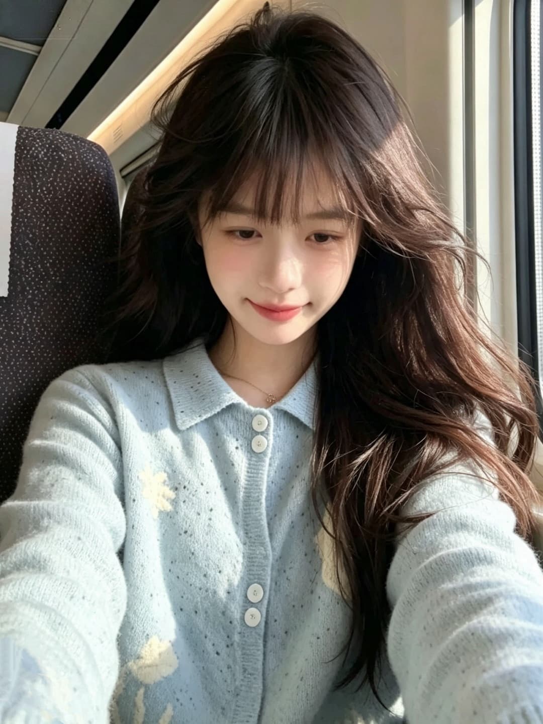 파란색 색상 포인트 실 자카드 폴로 칼라 니트 스웨터 여성 가을 새로운 연령 감소 라운드 넥 스웨터 상세 이미지 7