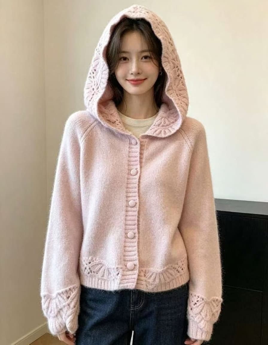 보존 섹션 추천 한 부서 홀로우 아웃 후드 스웨터 니트 오픈 가디건 여성 2026 새로운 자이언트 잘 생긴 부드러운 찹쌀 맨위 상세 이미지 1
