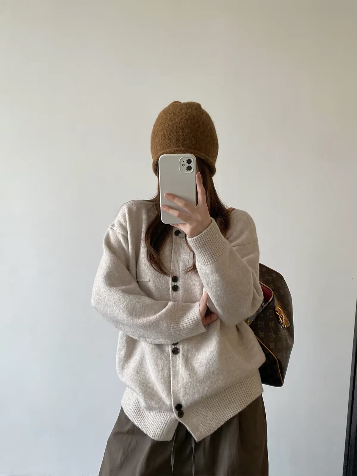 살구 색상 스웨터 여자 봄 가을 두꺼운 재킷 한 부서 긴팔 니트 오픈 가디건 느긋한 루즈핏 모직물 맨위 이미지 4