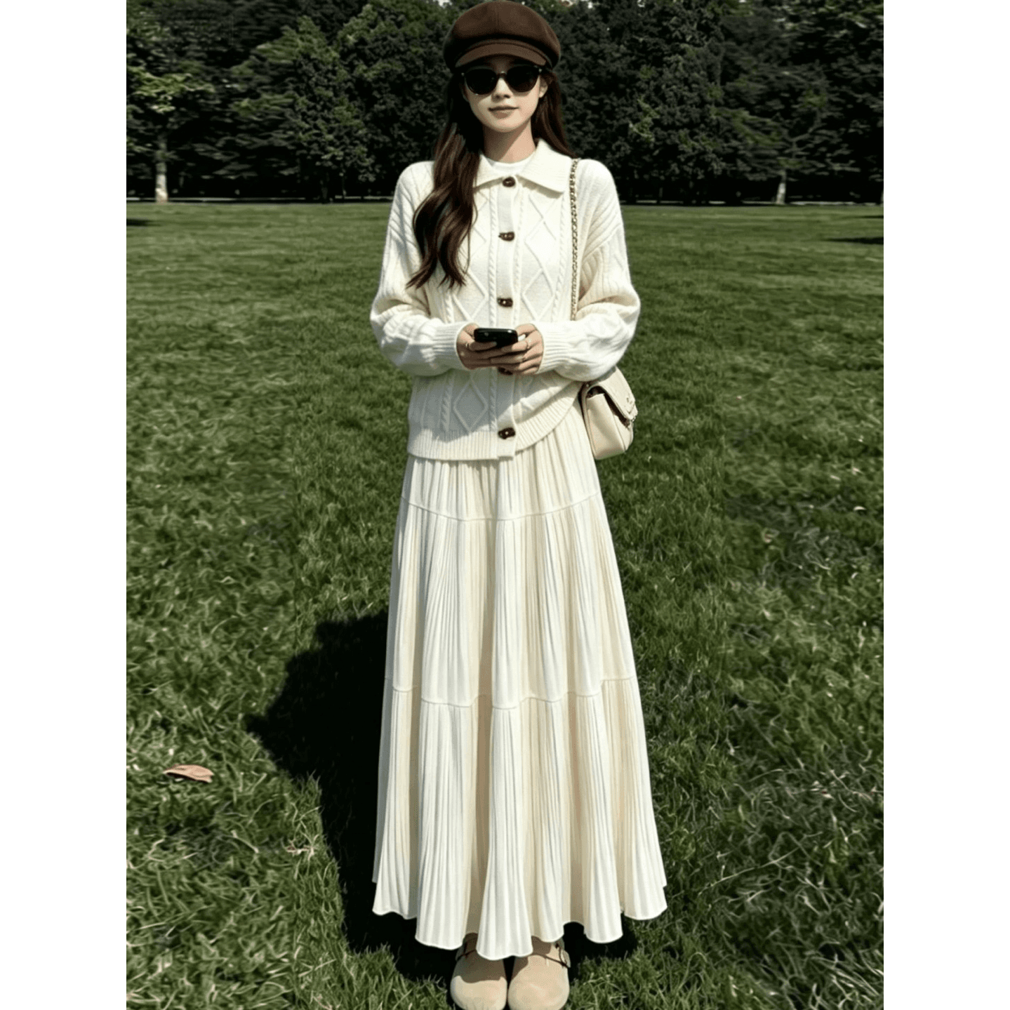 새로운 한 부서 전체 집합 ootd 착용 가져 가라. 아름다운 자이언트 잘 생긴 부드러운 바람 니트 스웨터 반신 스커트 투피스 슈트 이미지 5