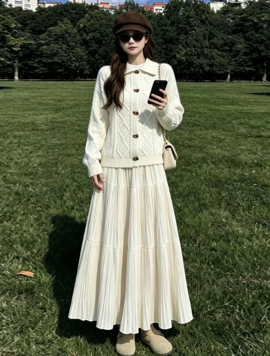 새로운 한 부서 전체 집합 ootd 착용 가져 가라. 아름다운 자이언트 잘 생긴 부드러운 바람 니트 스웨터 반신 스커트 투피스 슈트 이미지 4