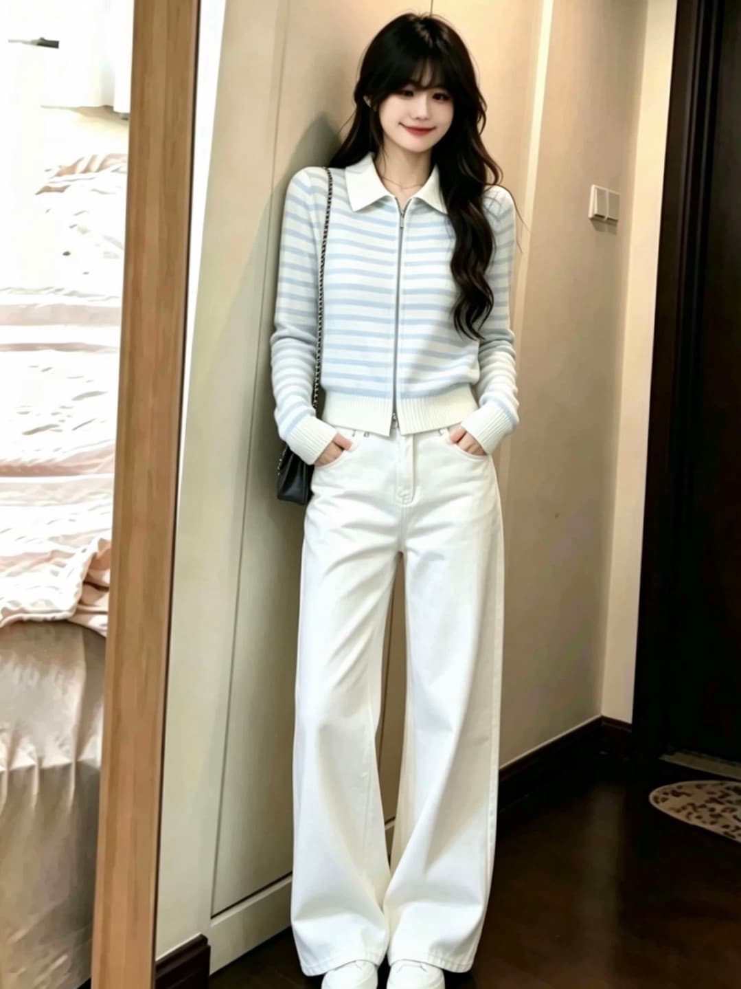 여성 의류 2026 가을 겨울 새로운 슈퍼 화재 착용 가져 가라. 전체 집합 자이언트 잘 생긴 ~ 중 아름다운 니트 스웨터 청바지 투피스 세트 상세 이미지 3