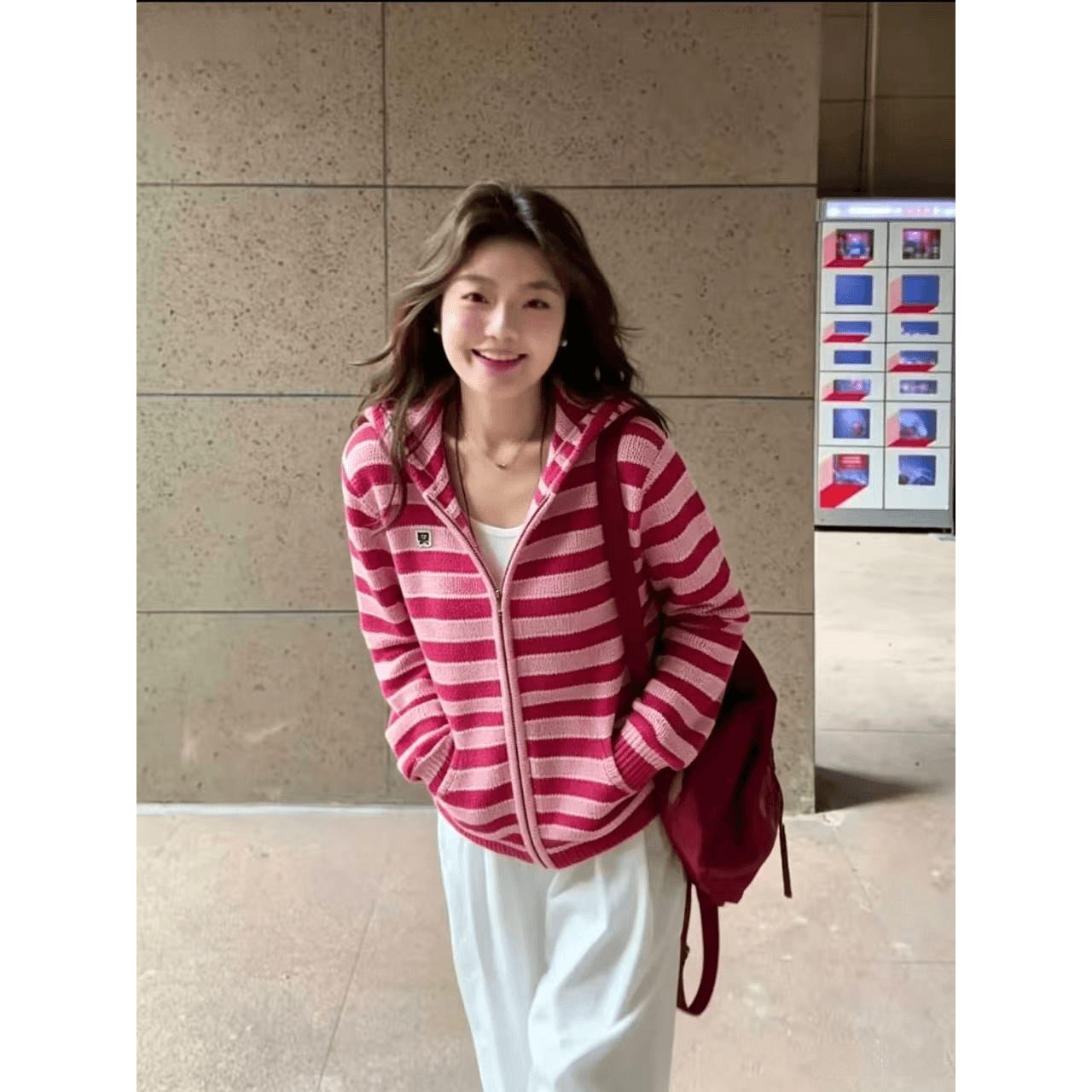 한 부서 경기 사람들 레트로 배색 스트라이프 니트 스웨터 지퍼 후드 카디건 코트 다용도 느긋한 맨위 이미지 5