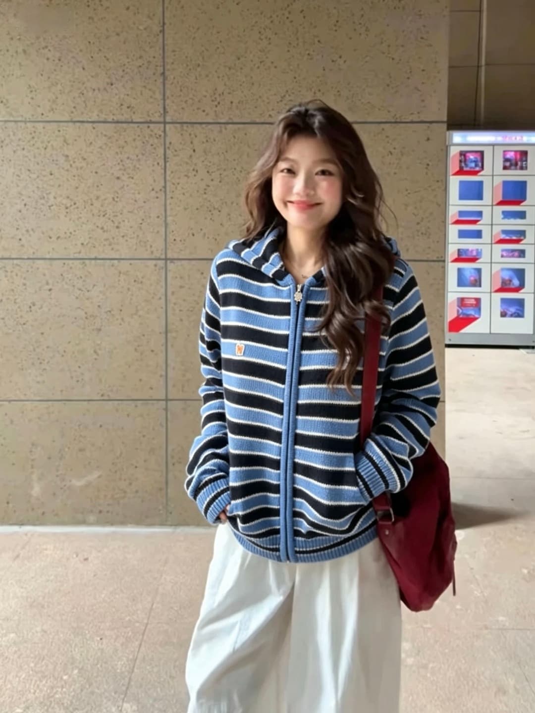한 부서 경기 사람들 레트로 배색 스트라이프 니트 스웨터 지퍼 후드 카디건 코트 다용도 느긋한 맨위 상세 이미지 6