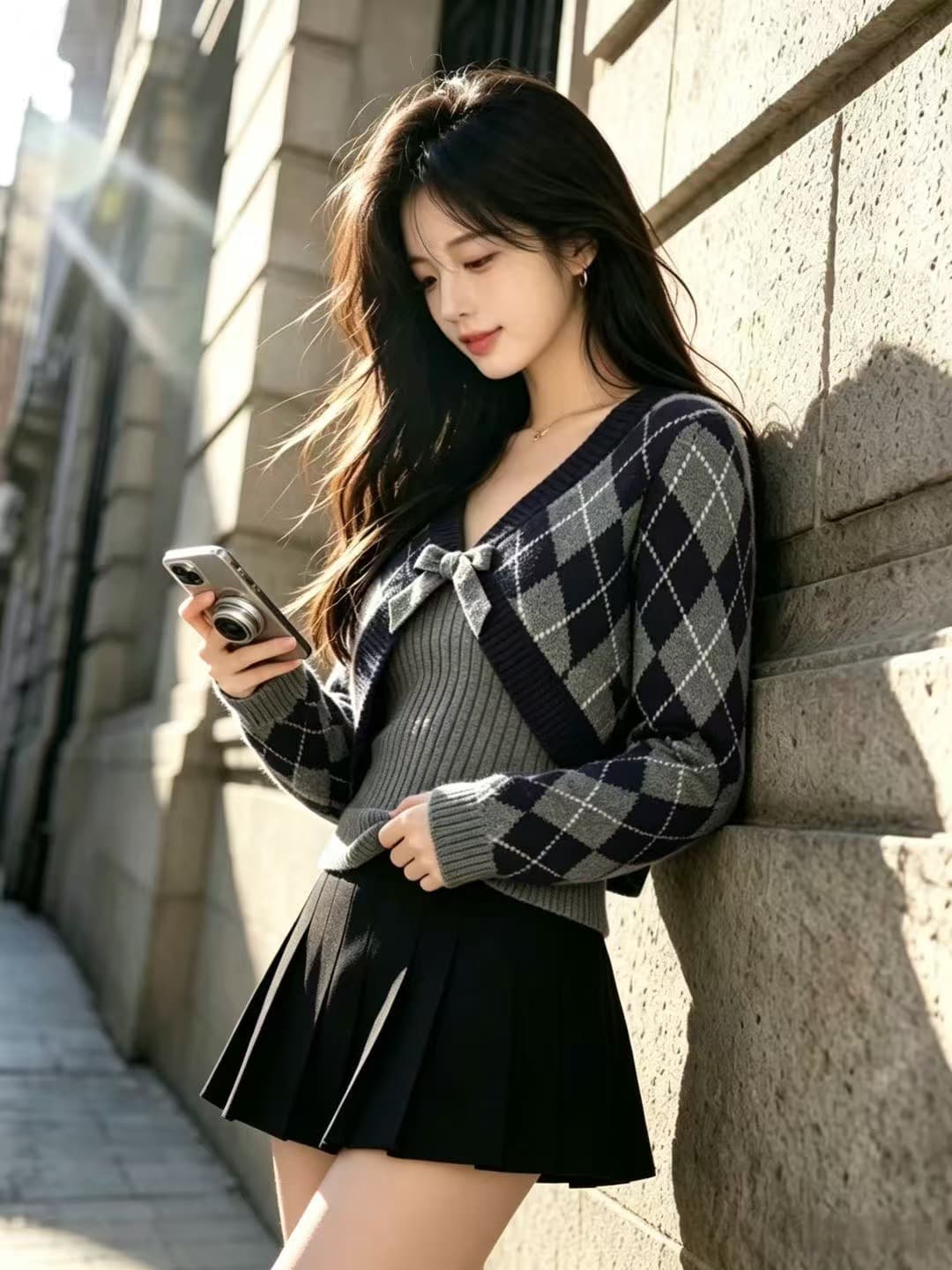 가을 겨울 니트 오픈 가디건 여성 가을 착용 가져 가라. 2026 쇼트 스타일 맨위 디자인 센스 스웨터 코트 반신 치마 세트 상세 이미지 5