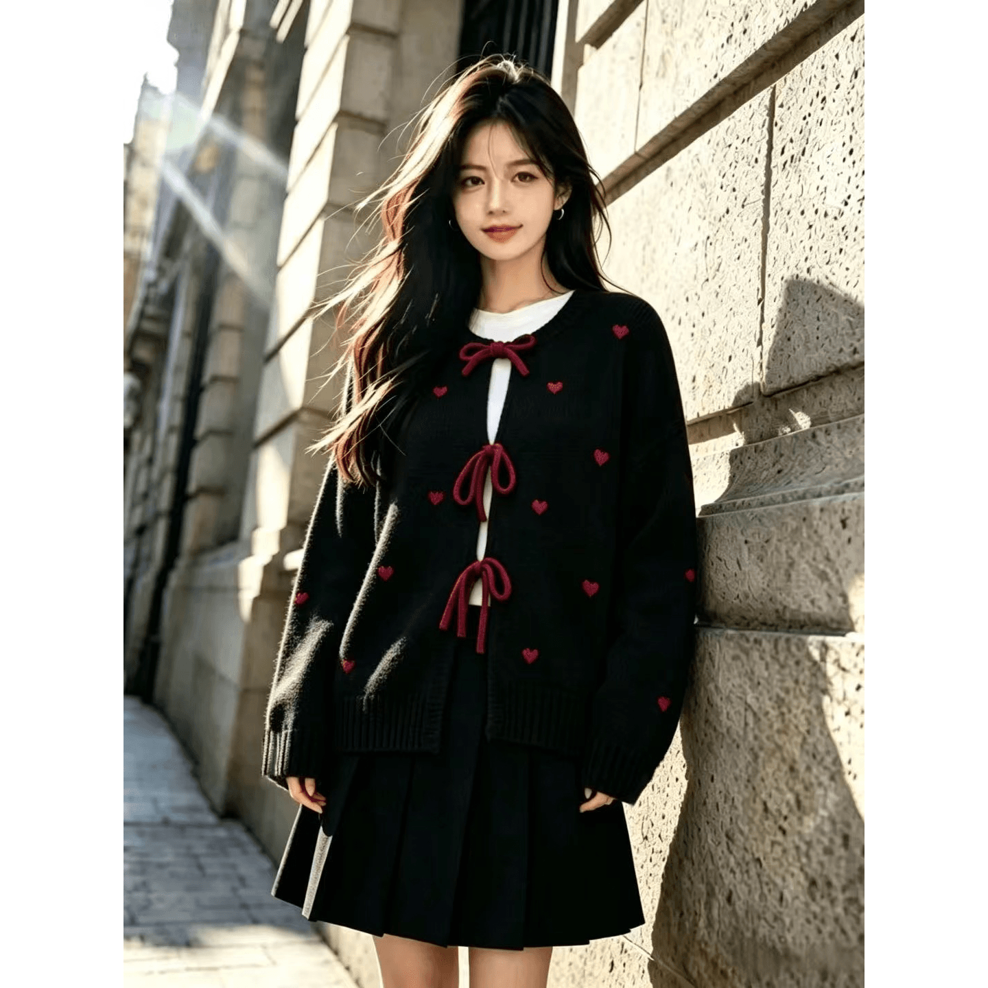 한 부서 가을 겨울 하트 자카드 니트 오픈 가디건 스웨터 여성 코트 빅 사이즈 지방 mm 디자인 센스 쇼트 스타일 레이스업 맨위 이미지 5