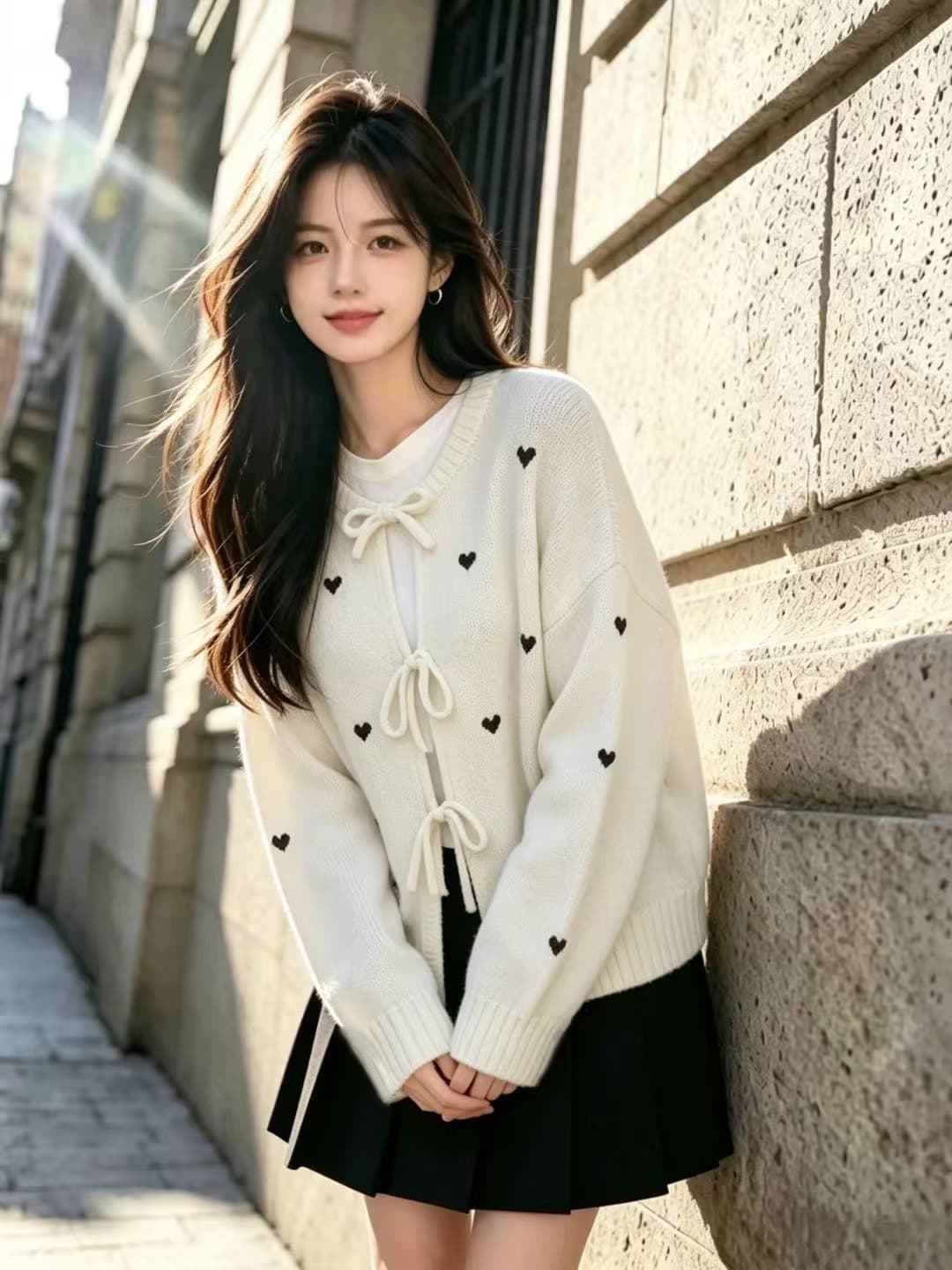 한 부서 가을 겨울 하트 자카드 니트 오픈 가디건 스웨터 여성 코트 빅 사이즈 지방 mm 디자인 센스 쇼트 스타일 레이스업 맨위 상세 이미지 7