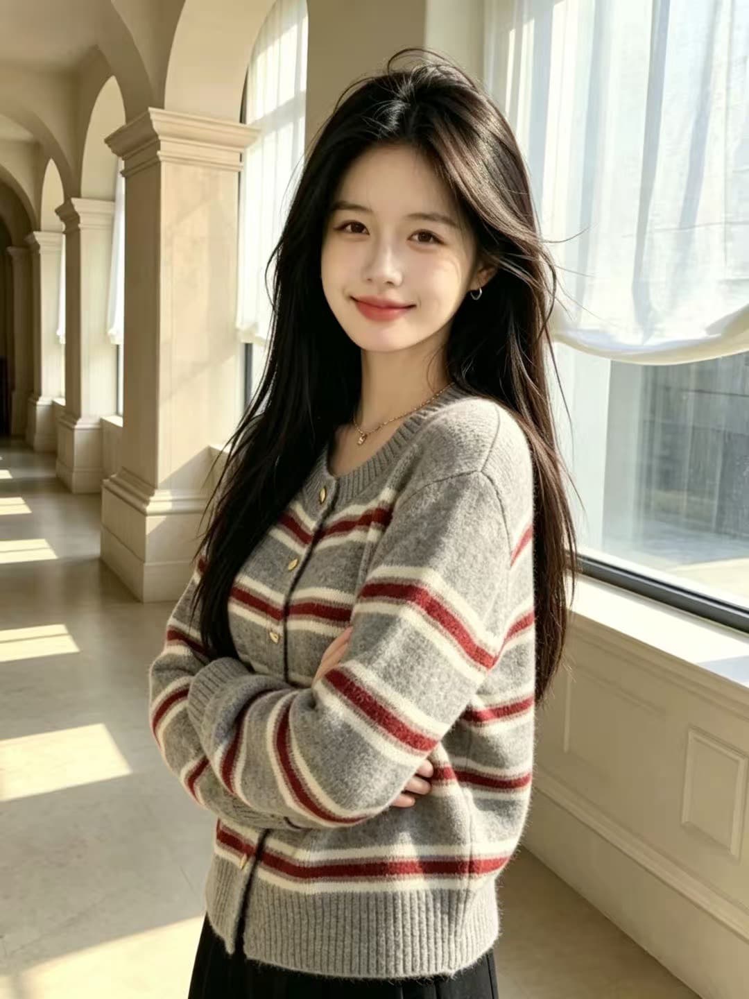 한 부서 분위기 센스 배색 스트라이프 스웨터 여성 코트 가을 겨울철 루즈핏 느긋한 바람 니트 오픈 가디건 부드러운 찹쌀 맨위 상세 이미지 3