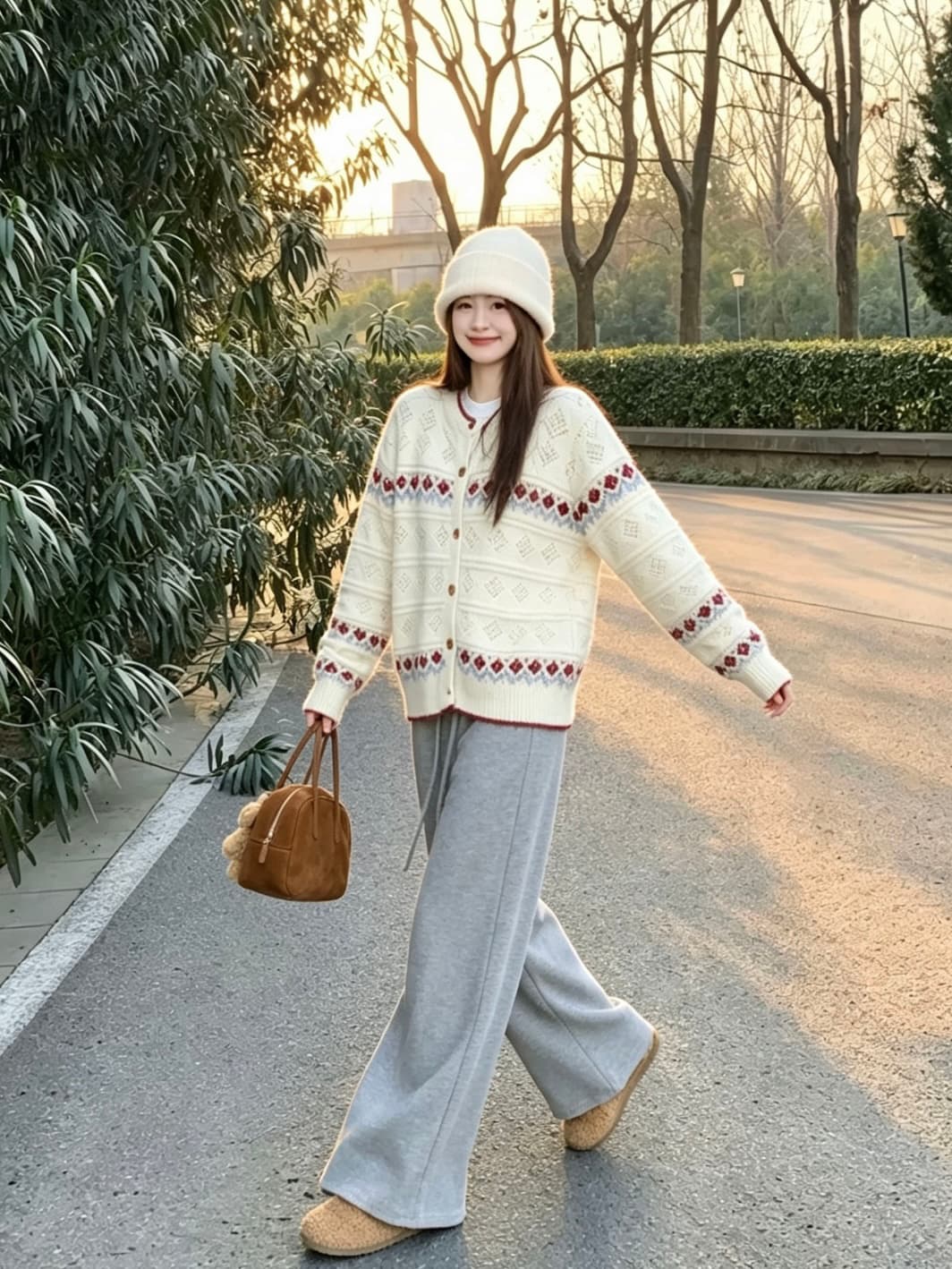 한 부서 배색 니트 오픈 가디건 여성 가을 루즈핏 슬림해 보이는 라운드 넥 긴팔 짧은 에디션 달콤함 품격 재킷 3종 세트 이미지 2
