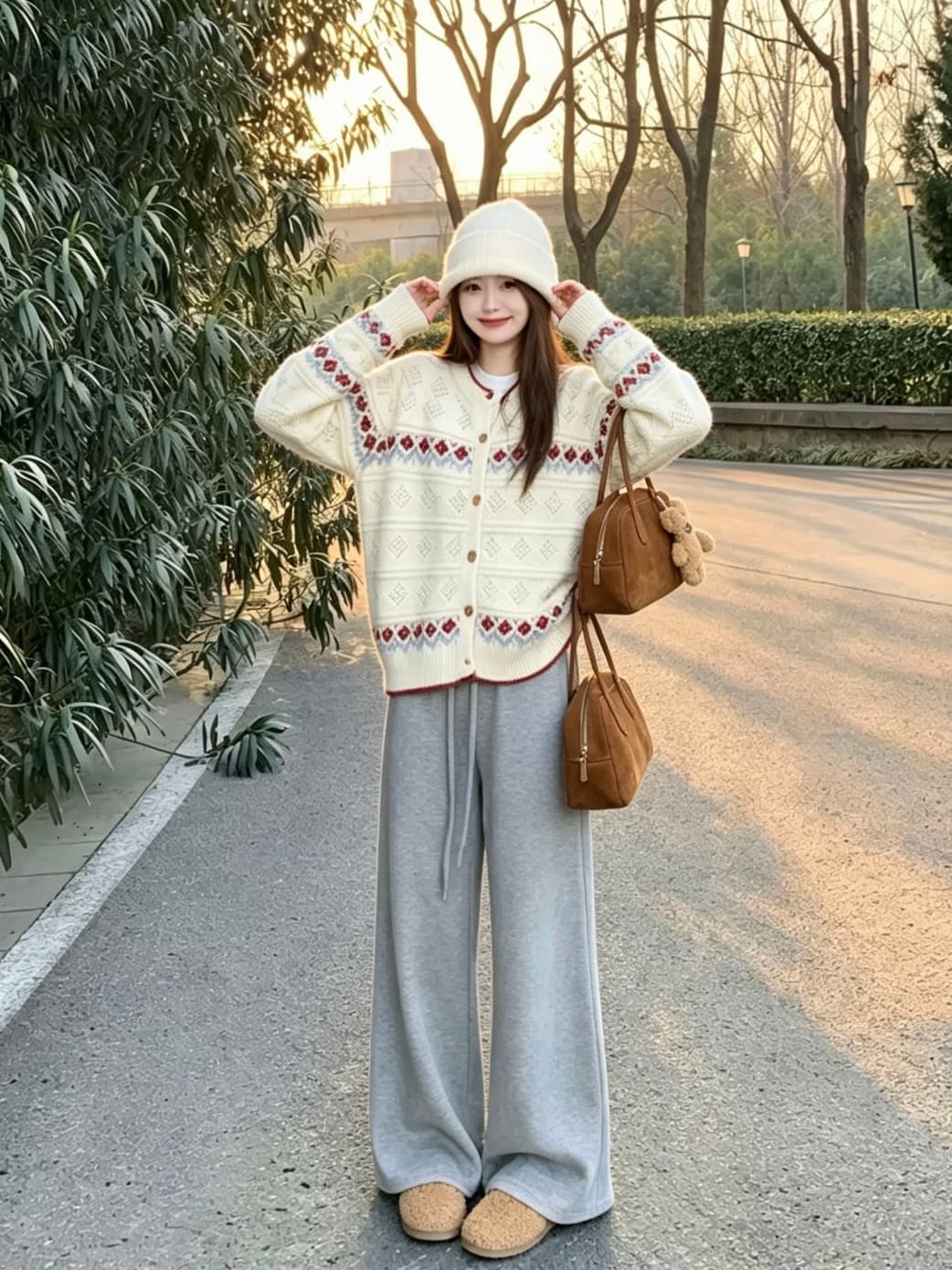 한 부서 배색 니트 오픈 가디건 여성 가을 루즈핏 슬림해 보이는 라운드 넥 긴팔 짧은 에디션 달콤함 품격 재킷 3종 세트 상세 이미지 3
