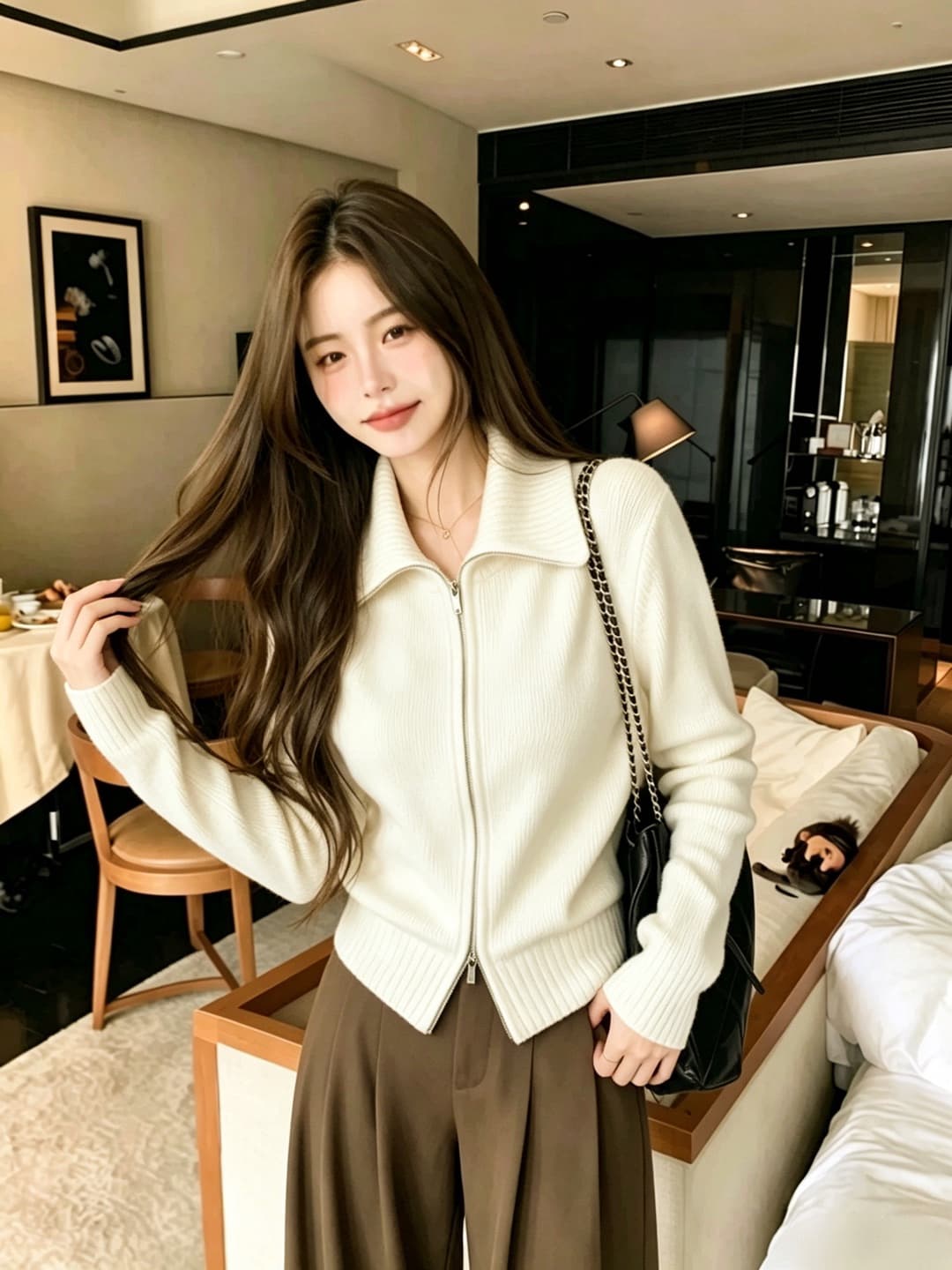 가을 겨울 새로운 스탠드 칼라 스웨터 오픈 가디건 여성 더블 지퍼 니트 재킷 맨위 이미지 2