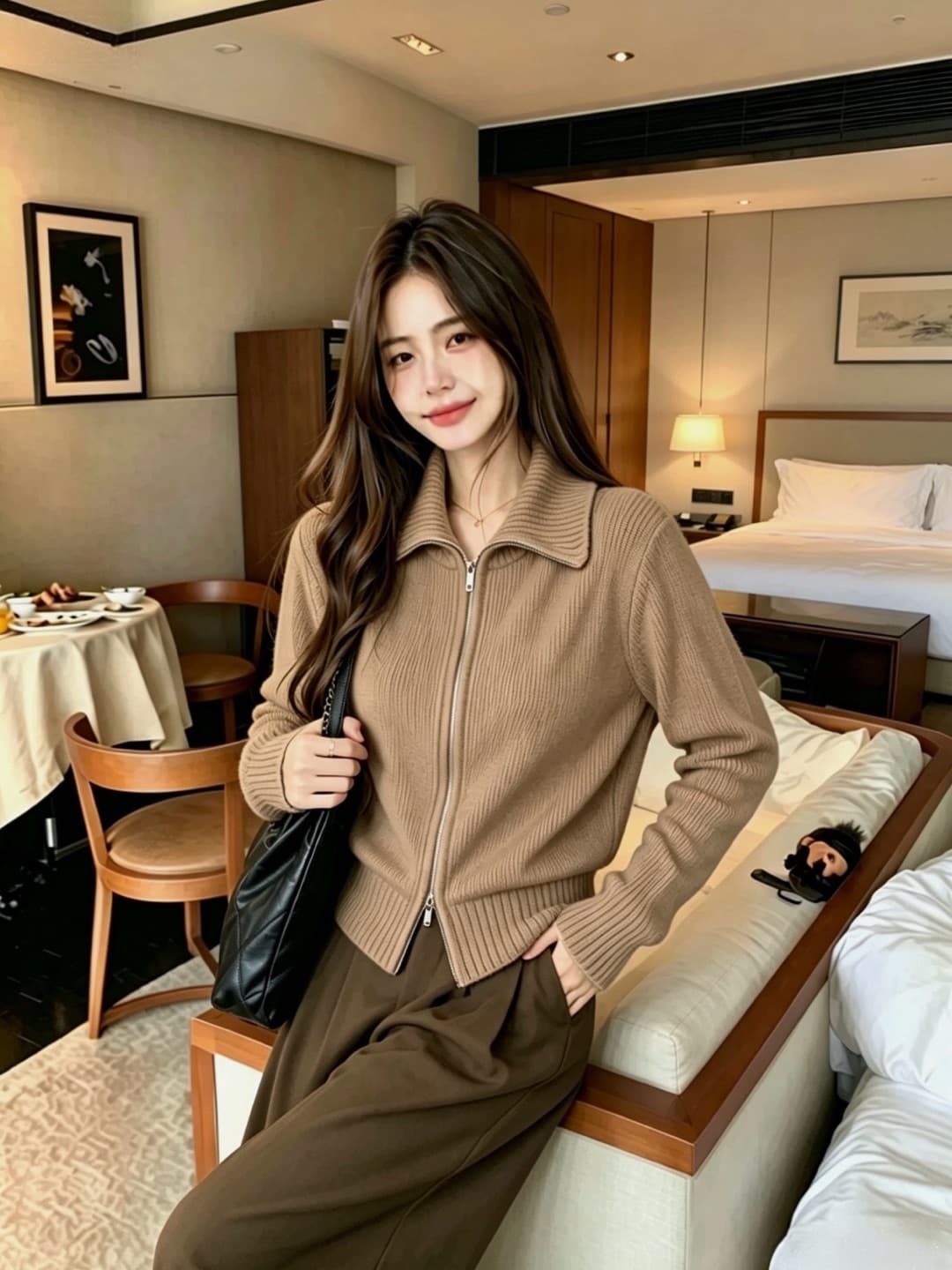 가을 겨울 새로운 스탠드 칼라 스웨터 오픈 가디건 여성 더블 지퍼 니트 재킷 맨위 상세 이미지 6