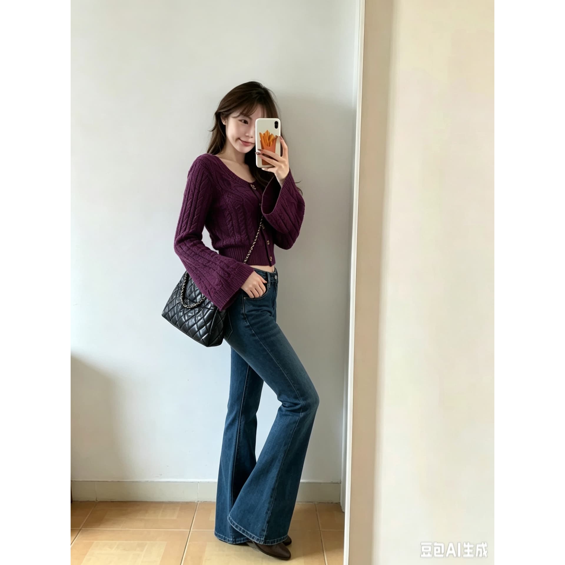 2026 새로운 이른 가을 프랑스식 보라색 나비 매듭 버클 니트 오픈 가디건 여성 라운드 넥 오프숄더 스웨터 짧은 외투 세트 이미지 5