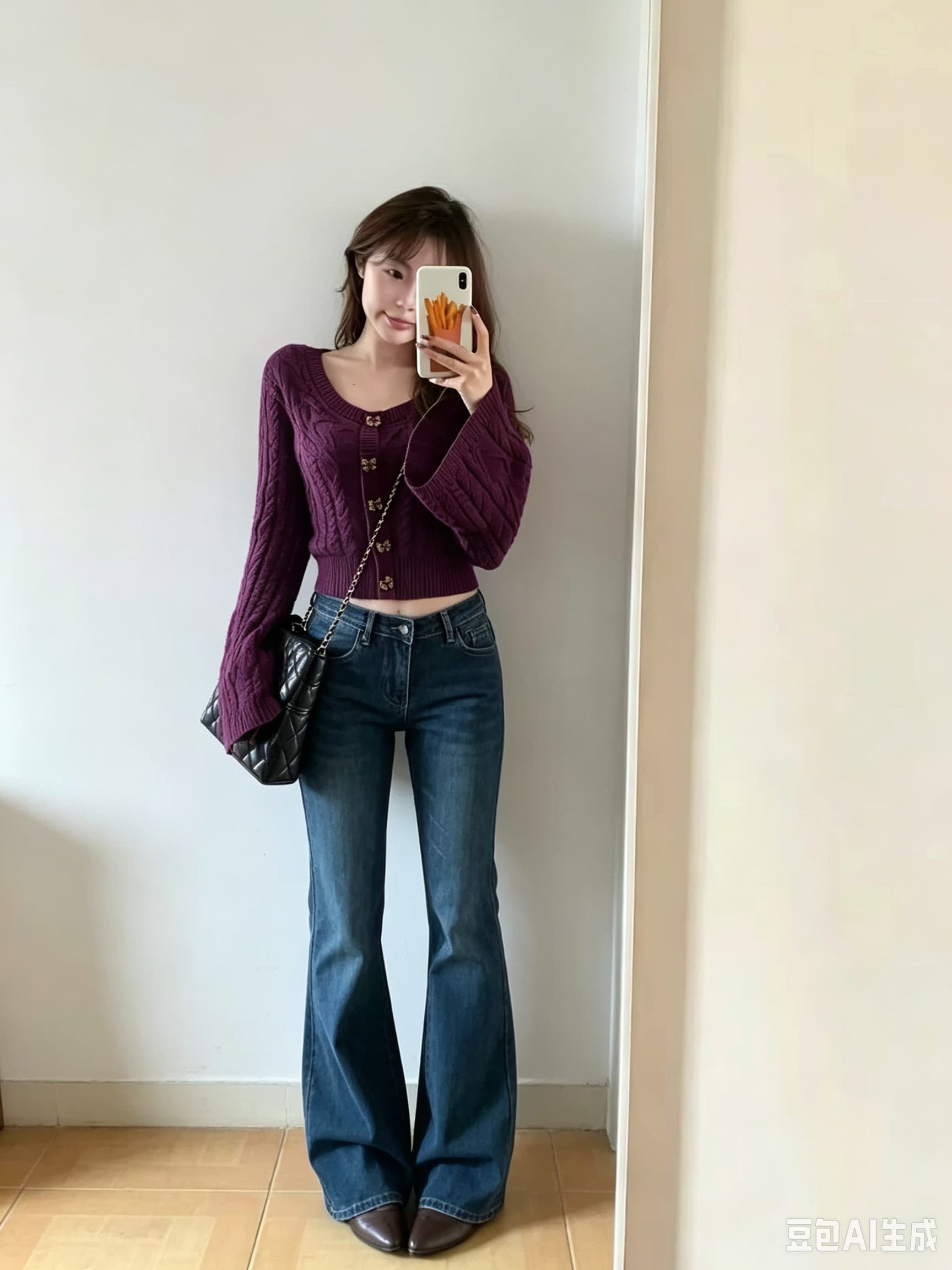 2026 새로운 이른 가을 프랑스식 보라색 나비 매듭 버클 니트 오픈 가디건 여성 라운드 넥 오프숄더 스웨터 짧은 외투 세트 상세 이미지 3