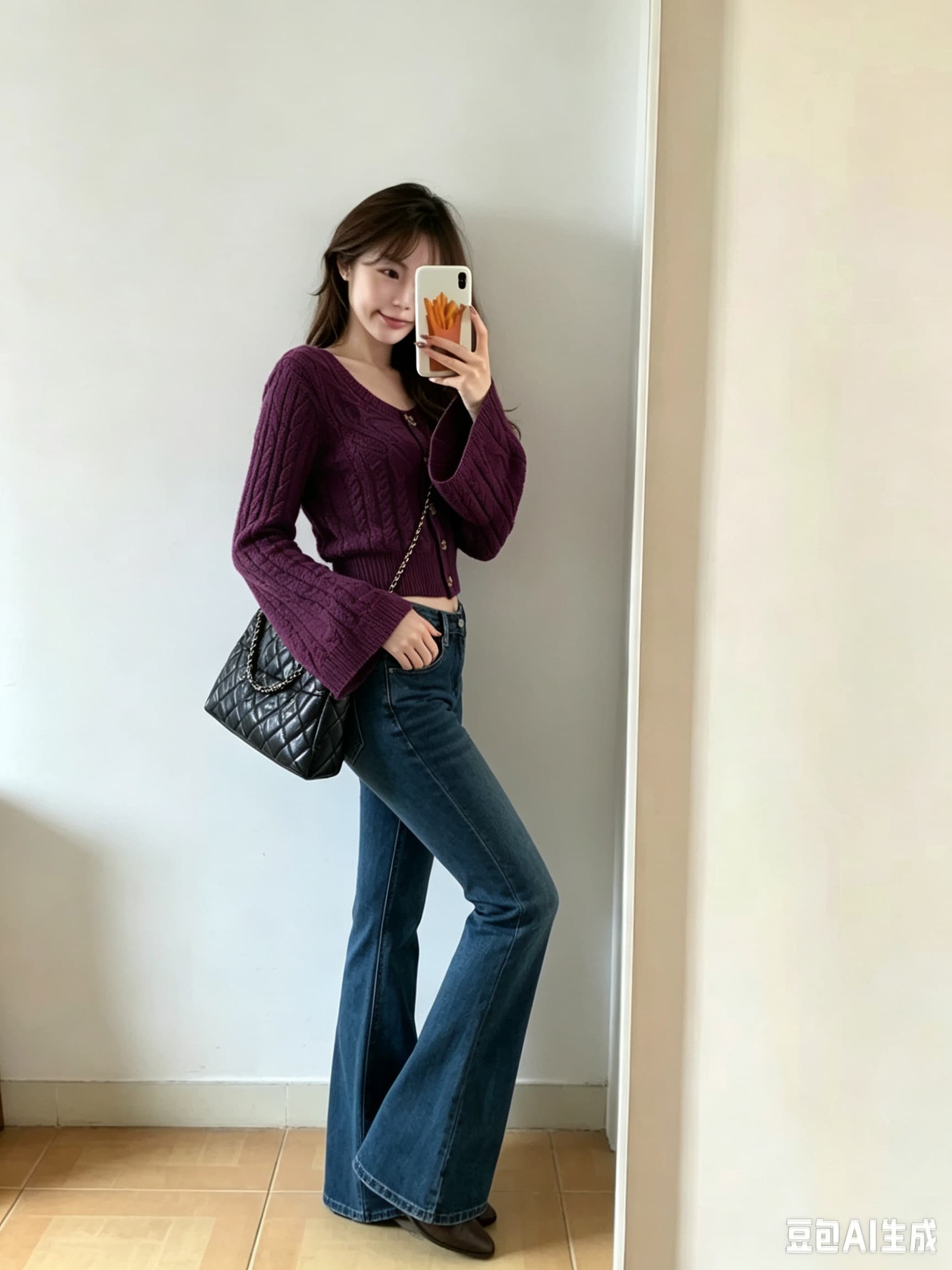 2026 새로운 이른 가을 프랑스식 보라색 나비 매듭 버클 니트 오픈 가디건 여성 라운드 넥 오프숄더 스웨터 짧은 외투 세트 상세 이미지 5