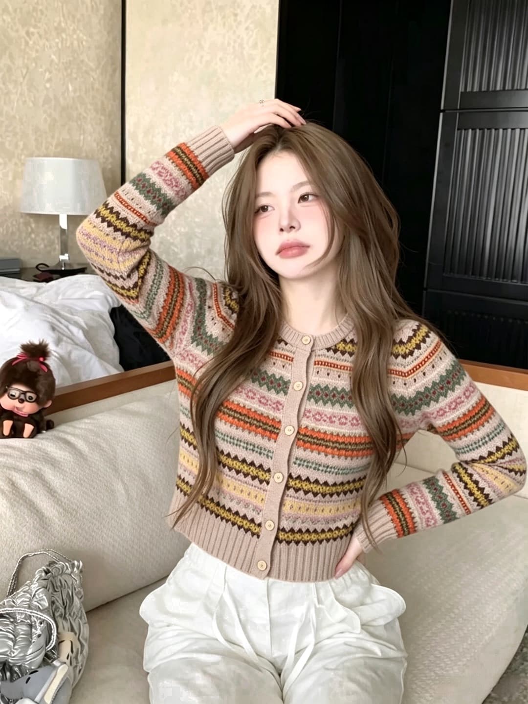 오래된 돈 바람 공정한 섬 자카드 라운드 넥 니트 오픈 가디건 맨위 여성 가을 겨울 스택 착용 인사이드 가져 가라. 슬림해 보이는 스웨터 코트 상세 이미지 3