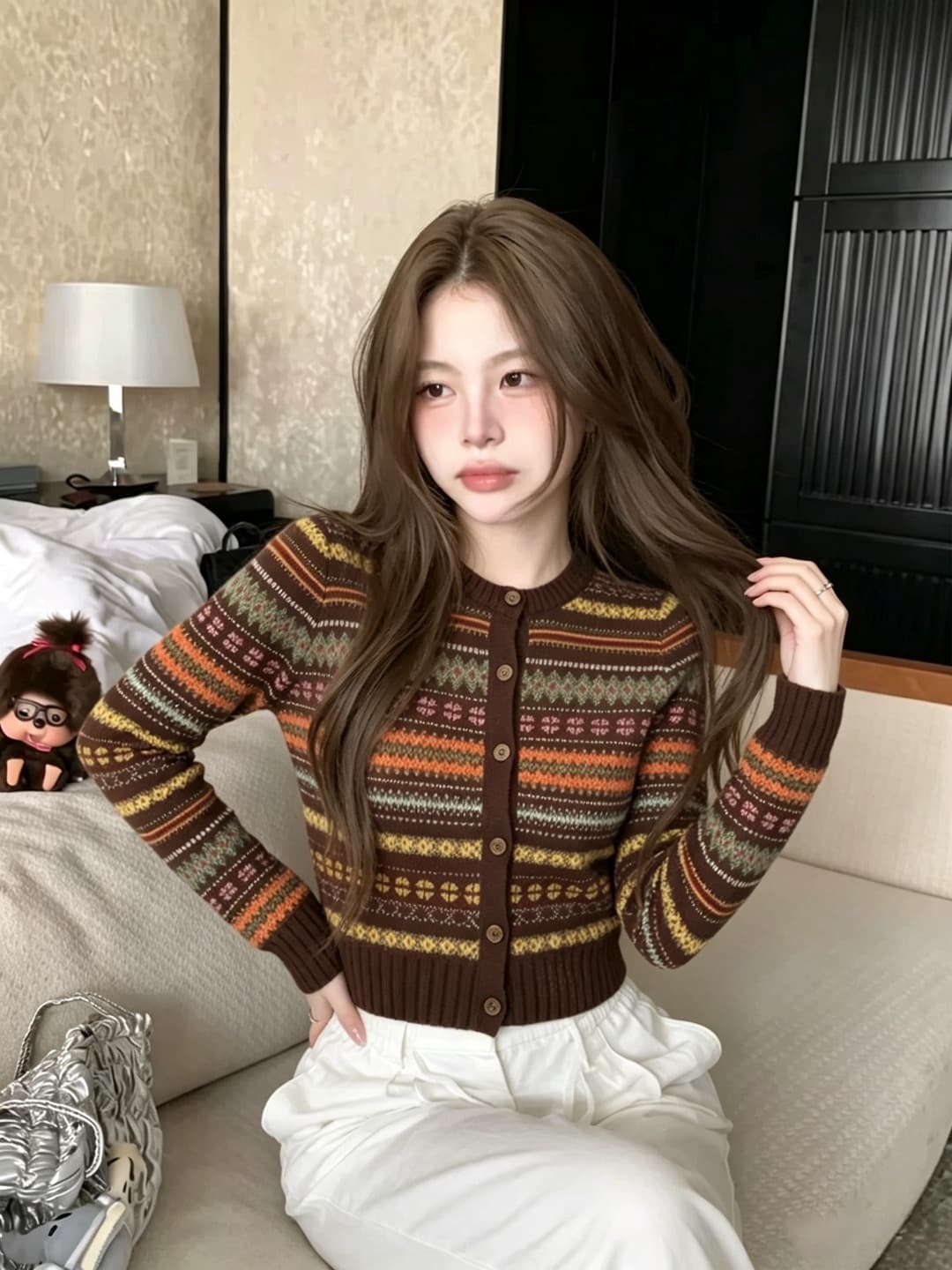오래된 돈 바람 공정한 섬 자카드 라운드 넥 니트 오픈 가디건 맨위 여성 가을 겨울 스택 착용 인사이드 가져 가라. 슬림해 보이는 스웨터 코트 상세 이미지 5