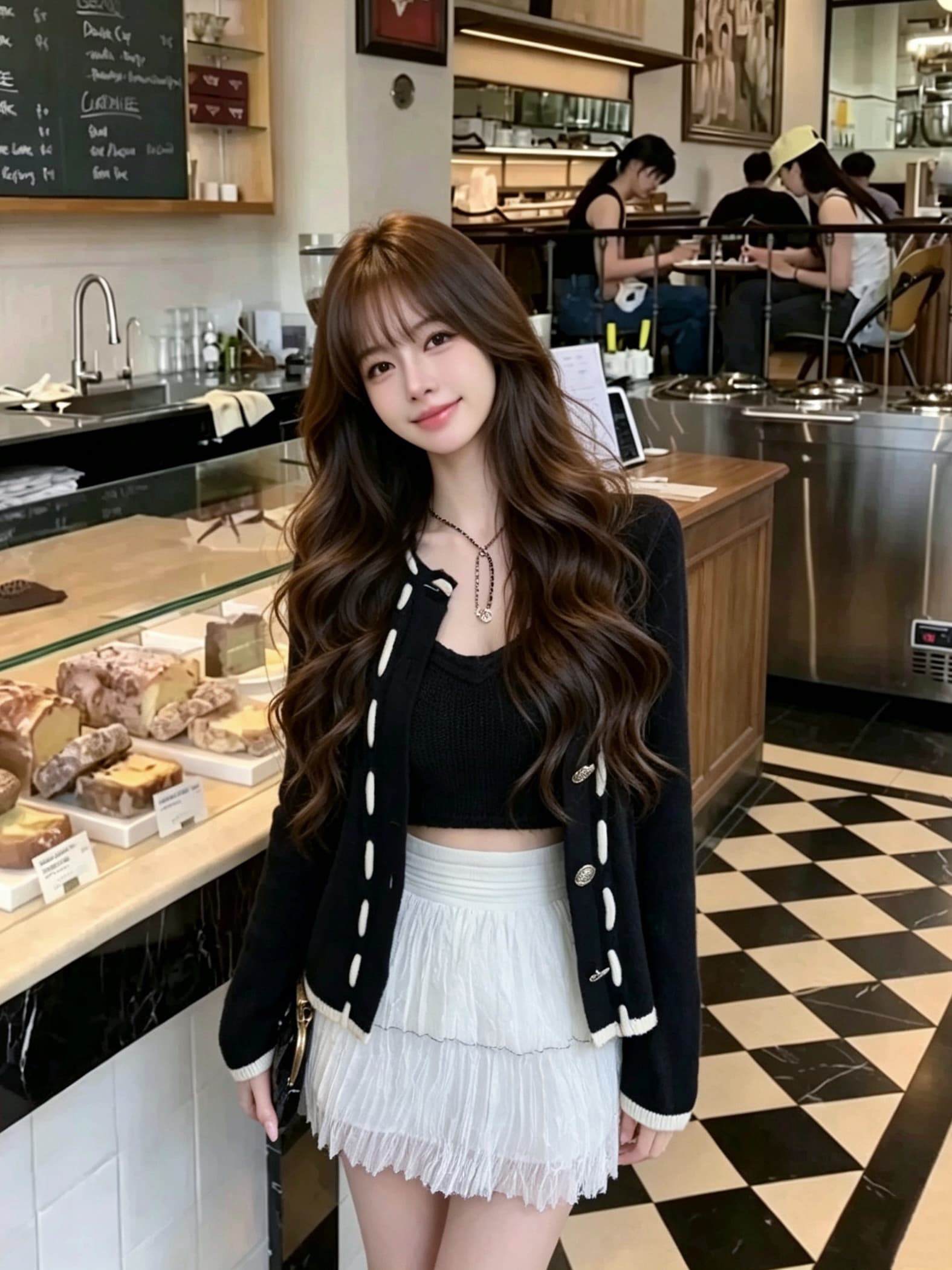 착용 로프 디자인 샤오시엔 100 양모 기초 다용도 흑인과 백인 패치워크 색상 니트 카디건 코트 상세 이미지 5